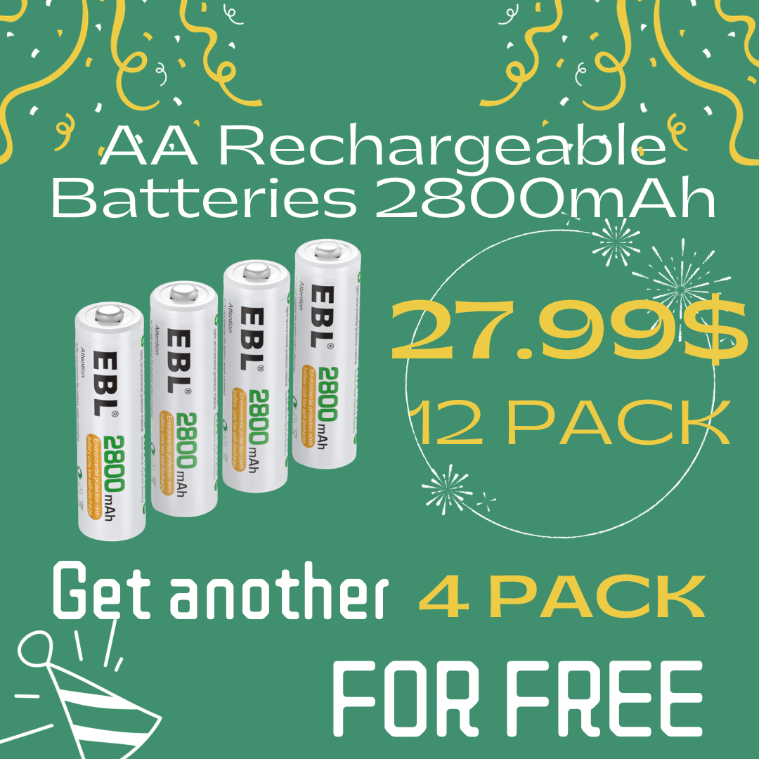 EBL Rechargeable AA Batteries 1.2V 2800mAh Precharged Ni-MH AA Battery New  Retail Package, Pack of 8