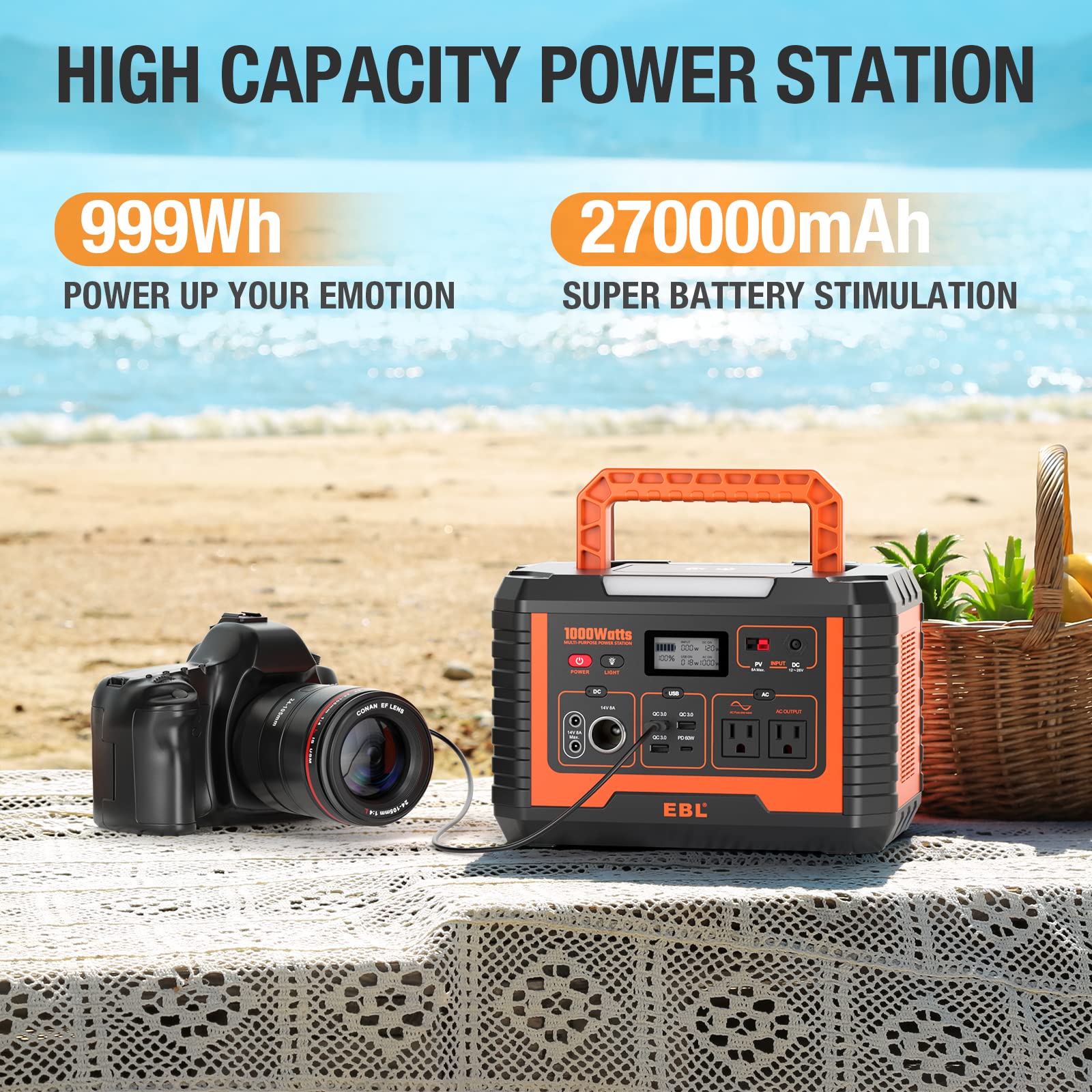 EBL 1000W Solar Generator with 200W Portable Solar Panel