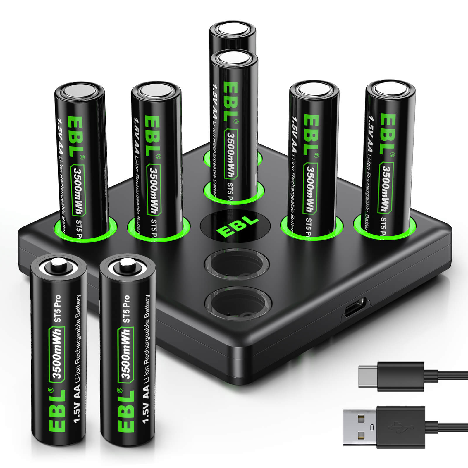 EBL 1.5V AA Lithium Batteries 3500mWh with USB-C Fast Charger