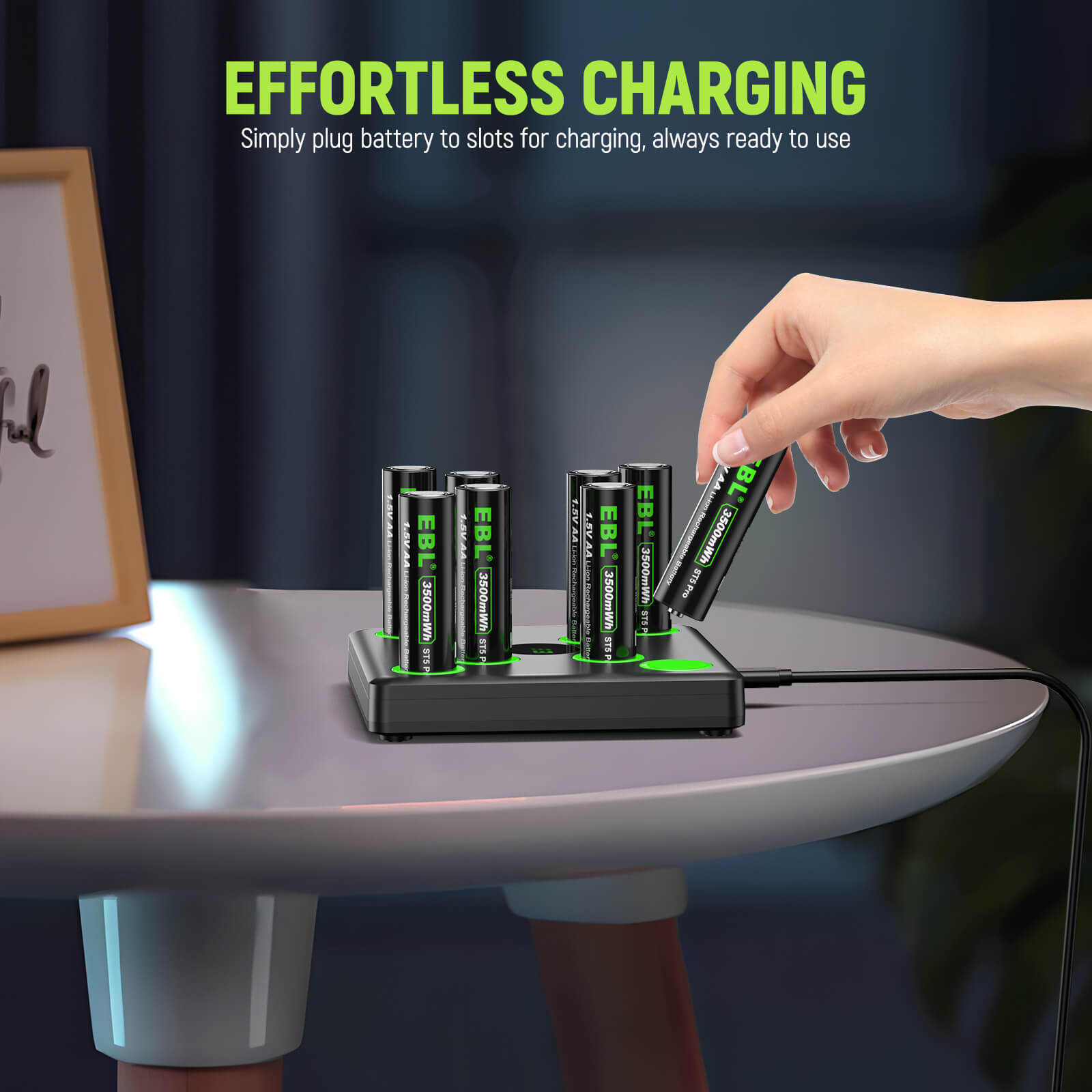 EBL 8-Pack 1.5V AA Lithium Battery 3500mWh with USB-C Fast Charger