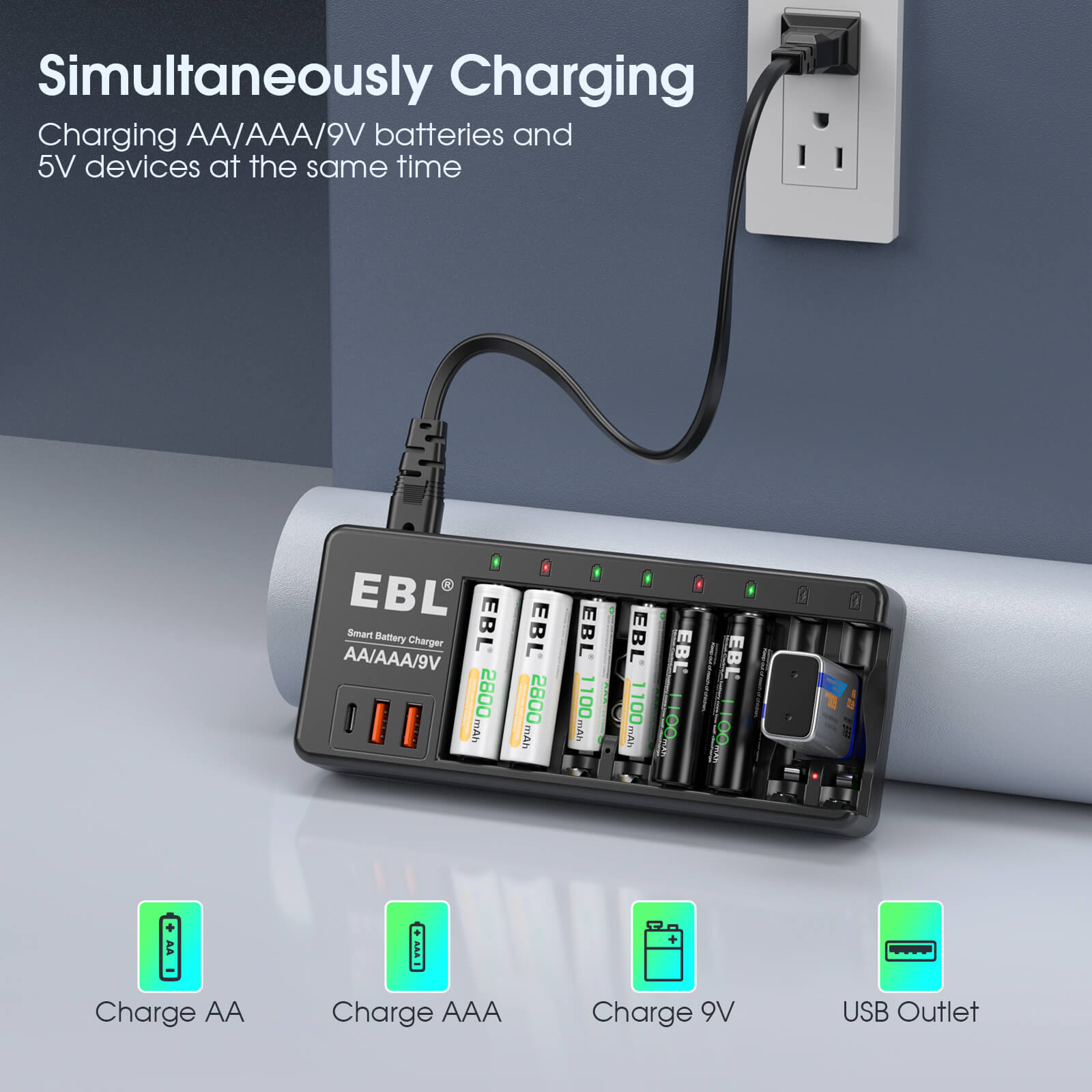 EBL AA AAA 9V Individual Battery Charger