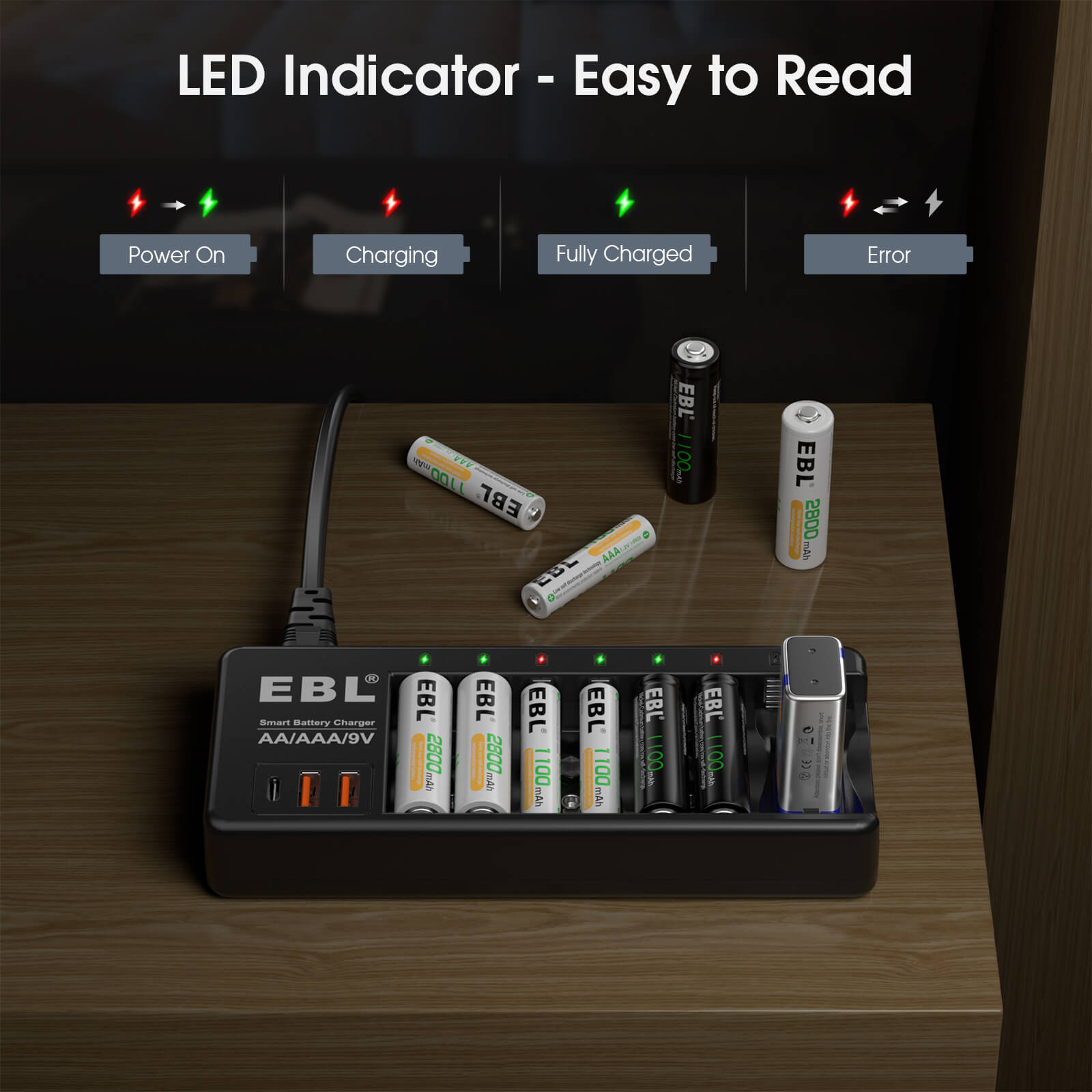 EBL AA AAA 9V Individual Battery Charger