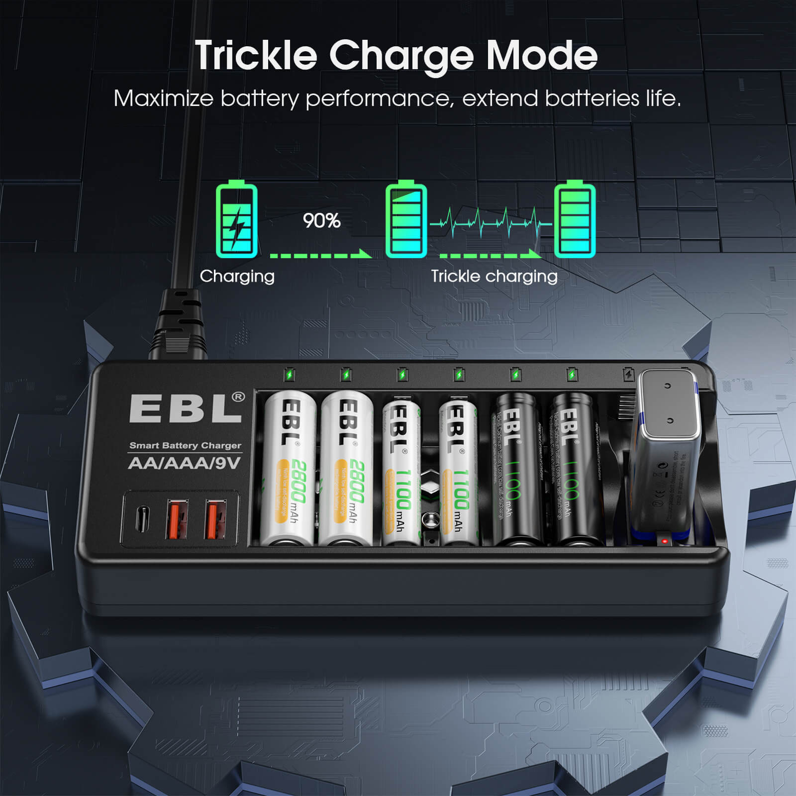 EBL AA AAA 9V Individual Battery Charger