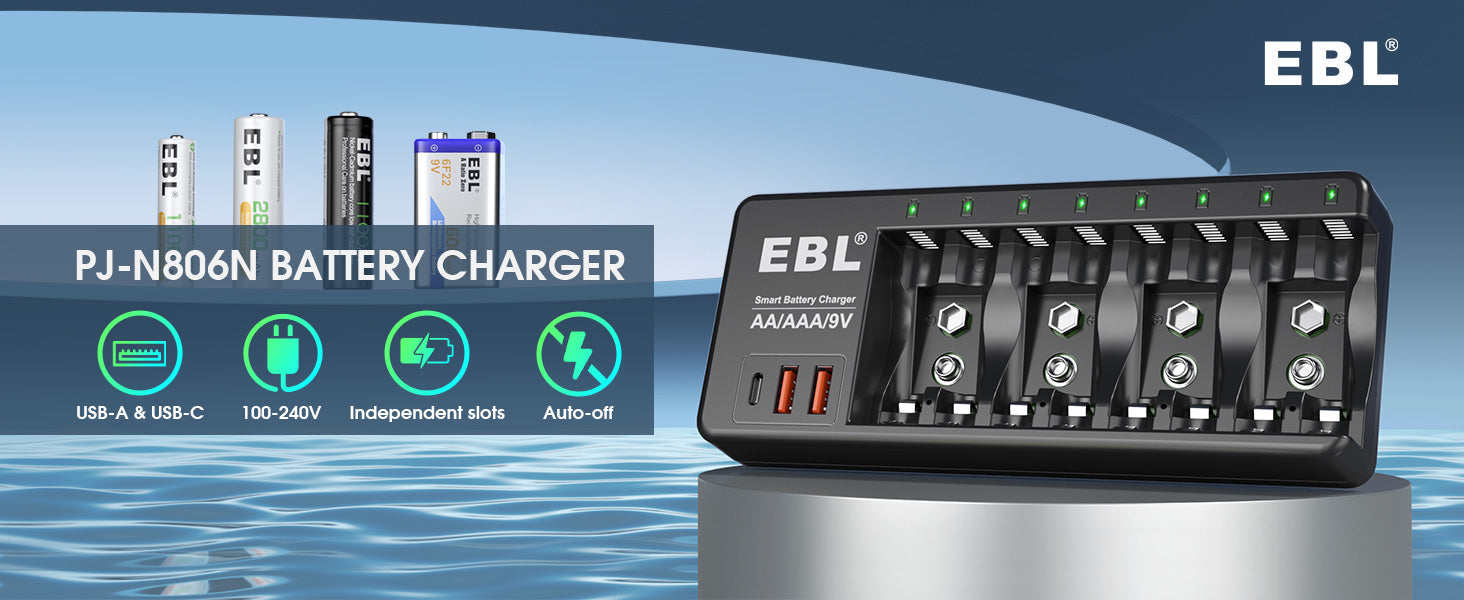 EBL AA AAA 9V Individual Battery Charger