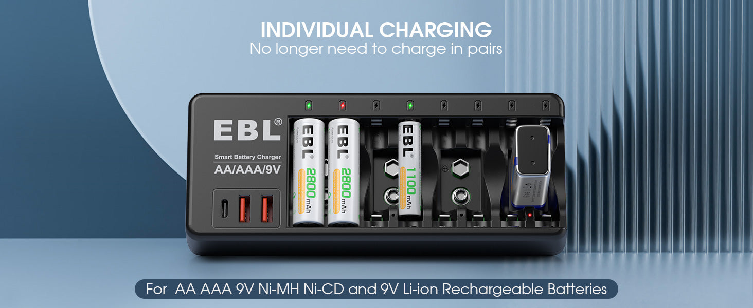 EBL AA AAA 9V Individual Battery Charger