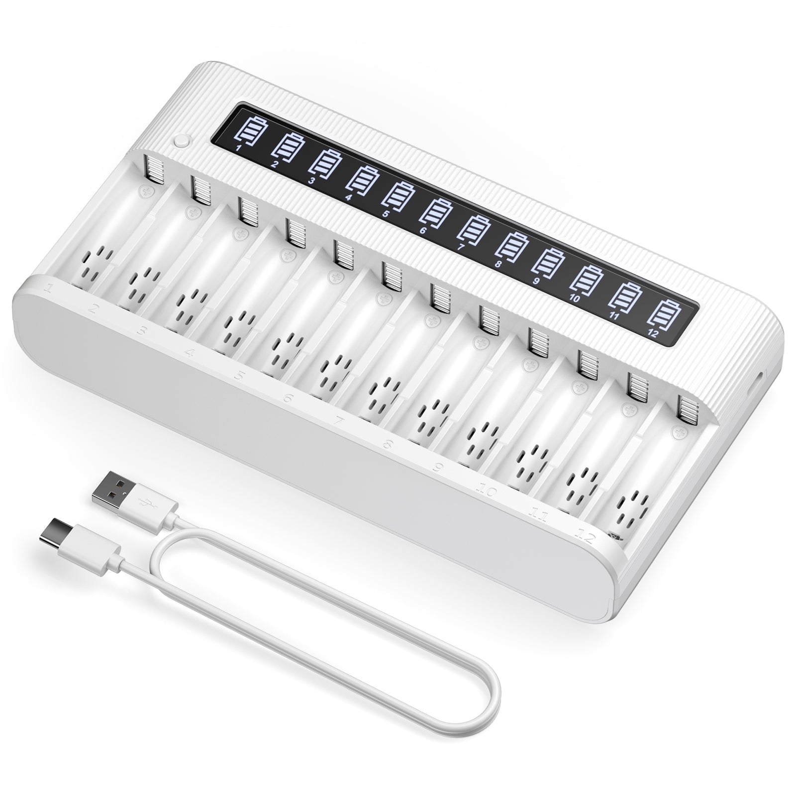 EBL AA AAA Battery Charger 12-Bay Independent LCD Charger