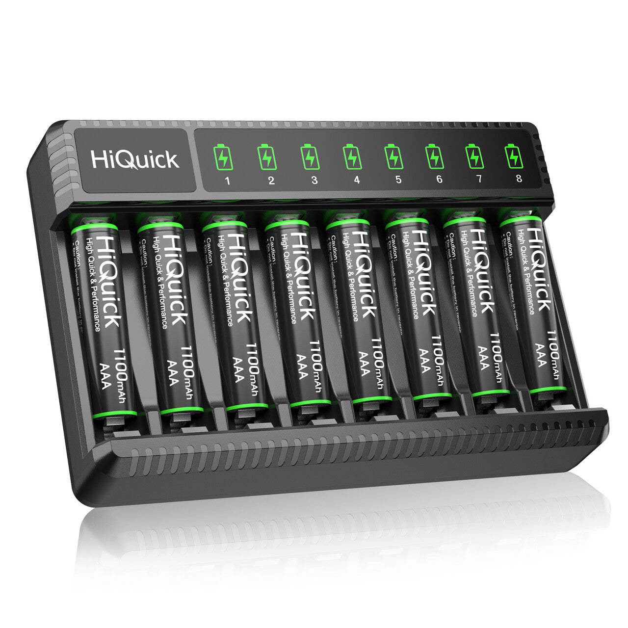 HiQuick 8 Bay Smart Battery Charger with AAA Rechargeable Batteries