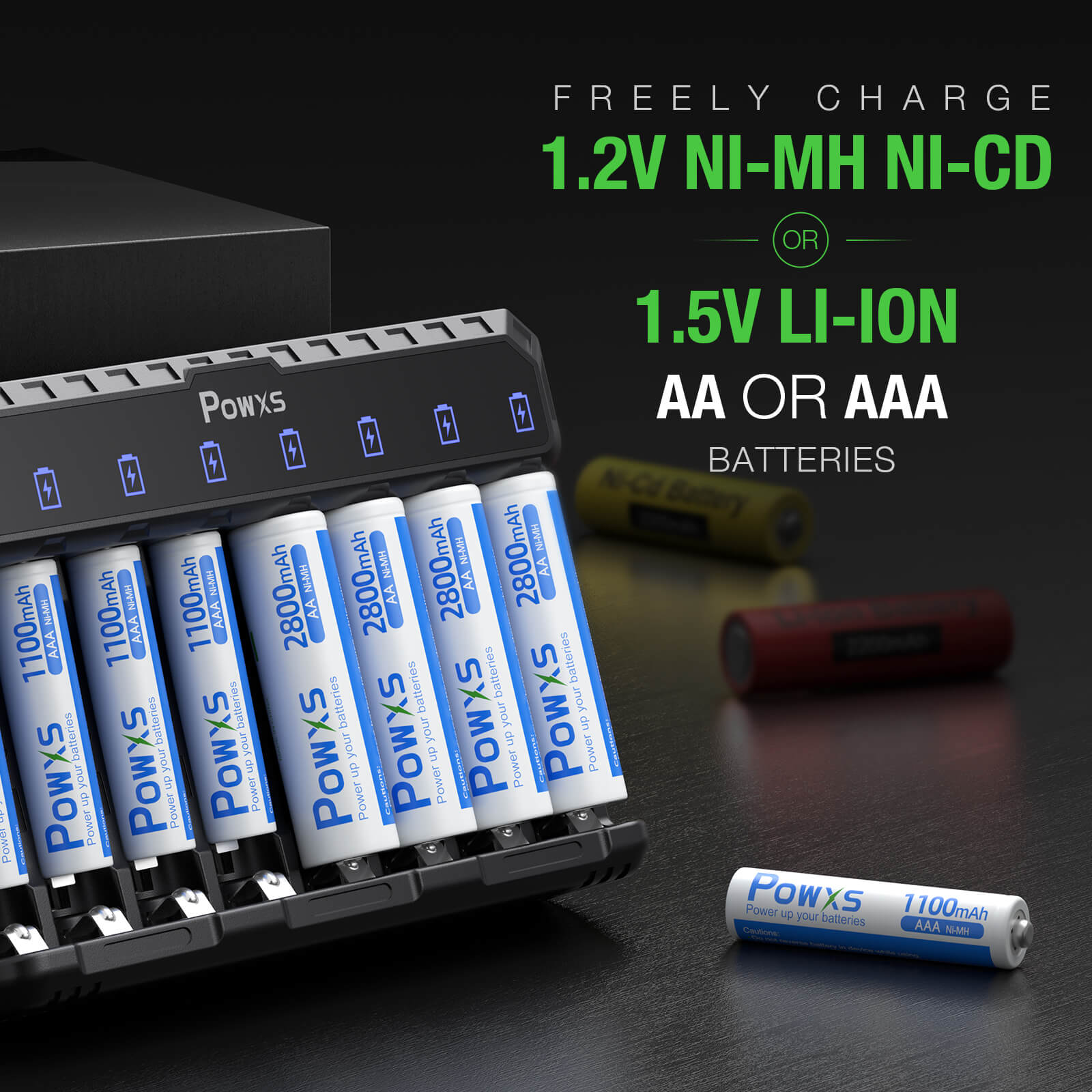 POWXS Battery Charger Set with AA Batteries