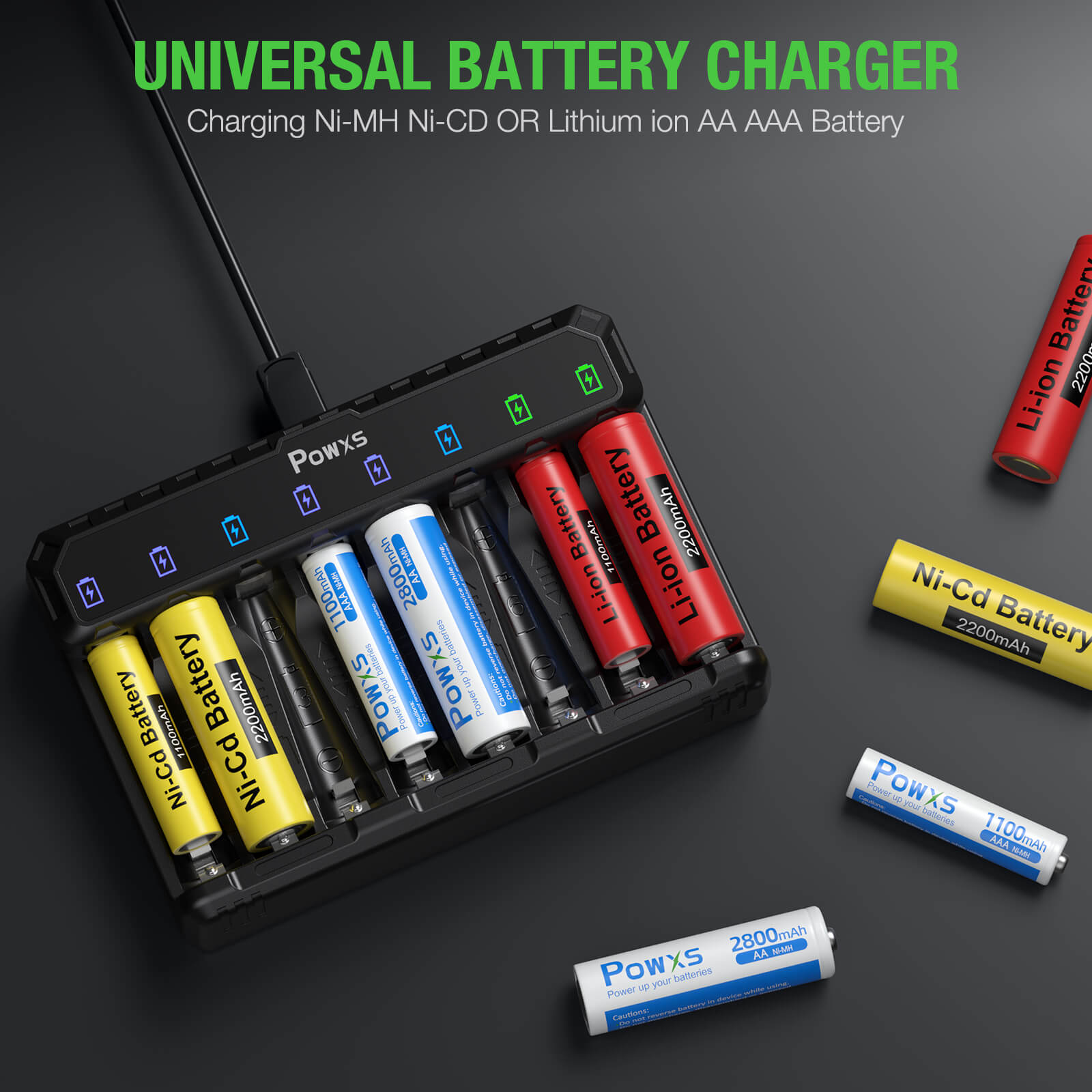 POWXS Battery Charger Set with AA Batteries