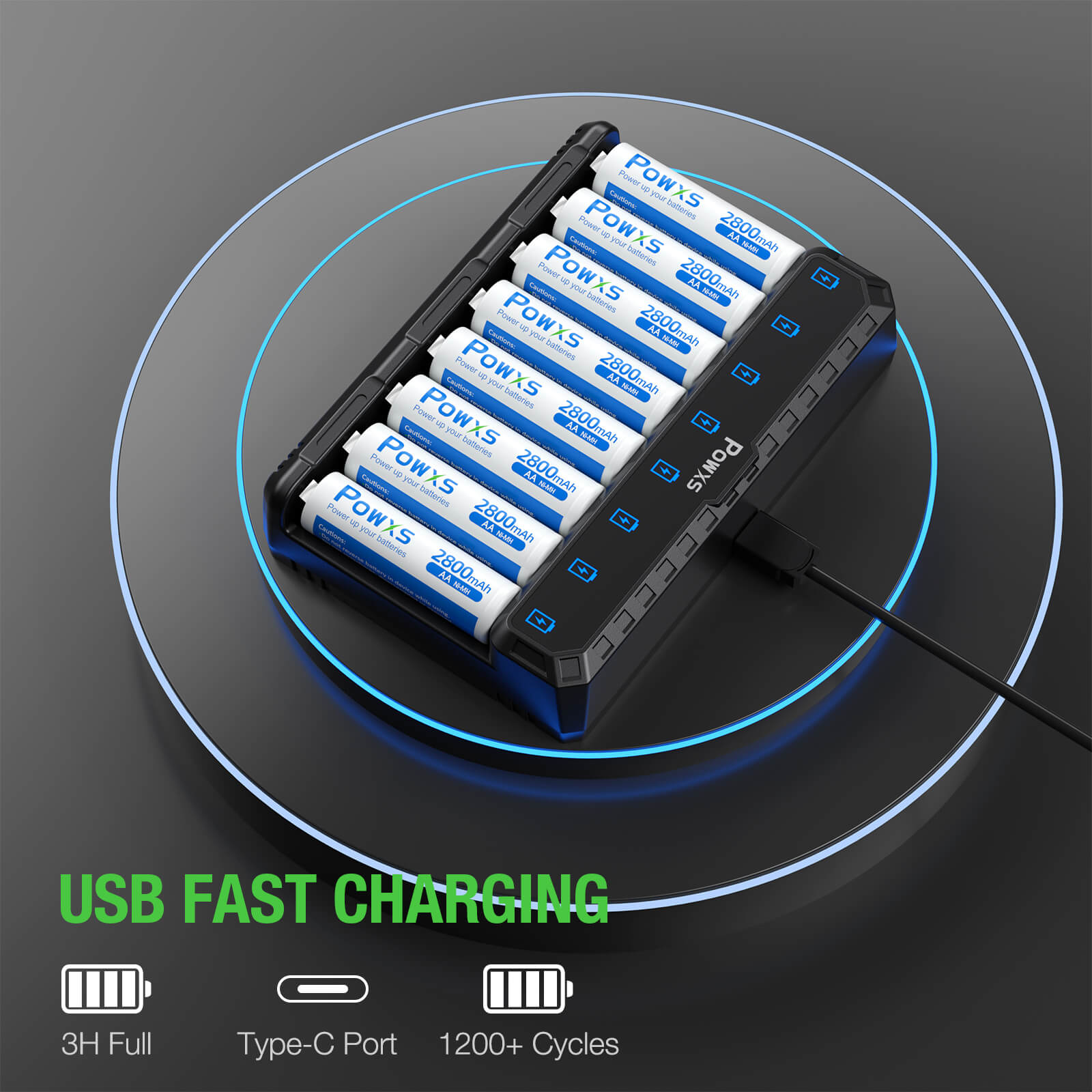 POWXS Battery Charger Set with AA Batteries