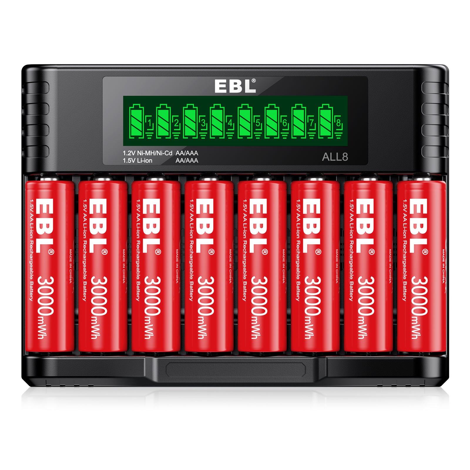 EBL 8-Pack 1.5V Lithium AA AAA Batteries with Charger