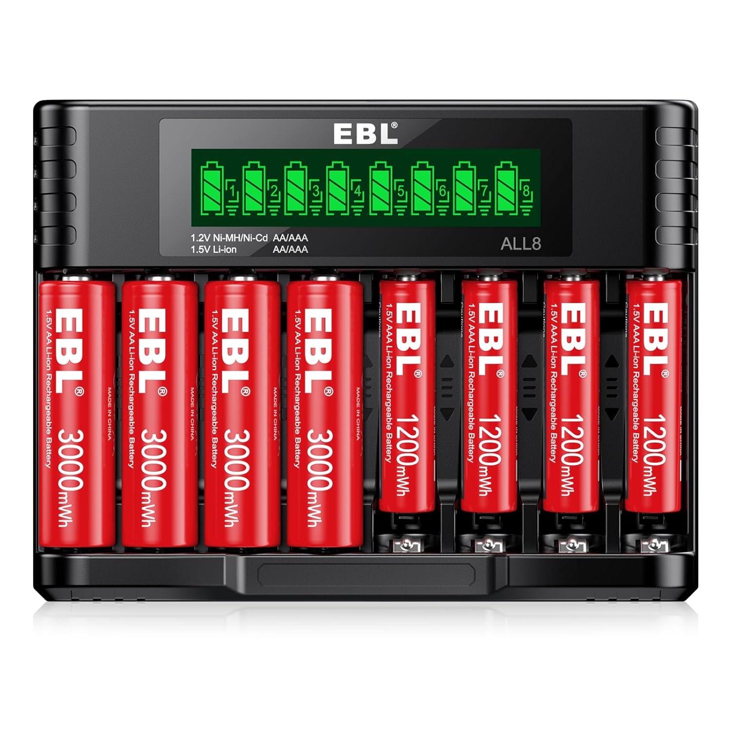 EBL 8-Pack 1.5V Lithium AA AAA Batteries with Charger