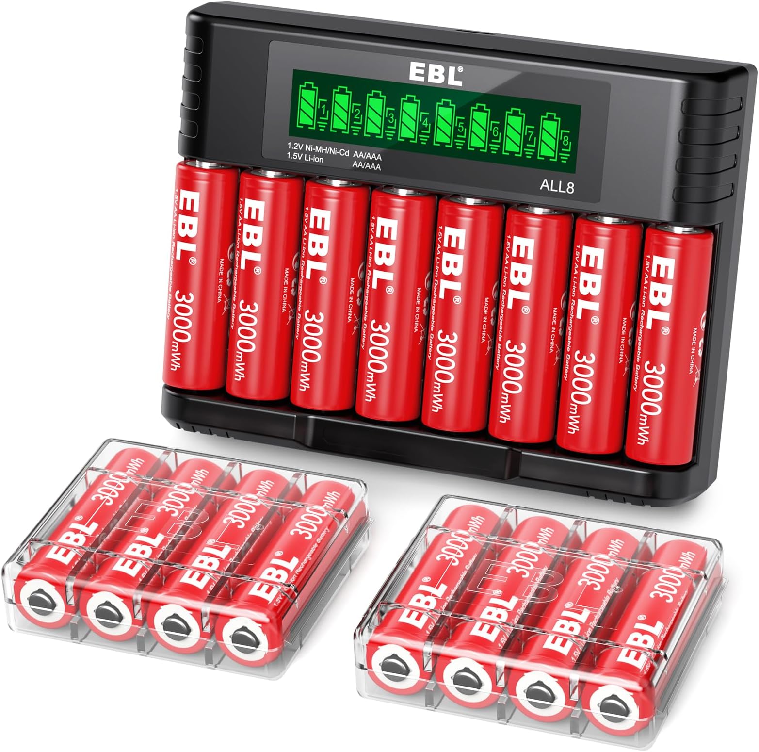 EBL 8-Pack 1.5V Lithium AA AAA Batteries with Charger