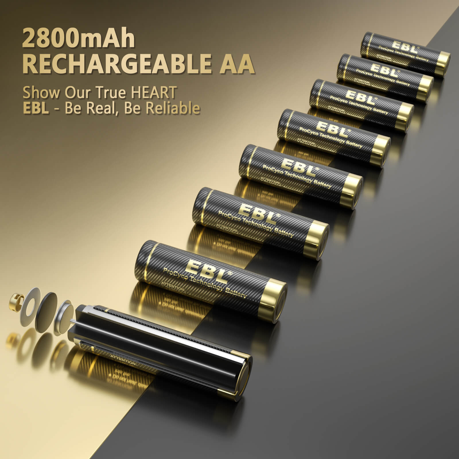 EBL Gold Pro Rechargeable AA  Batteries 2800mAh