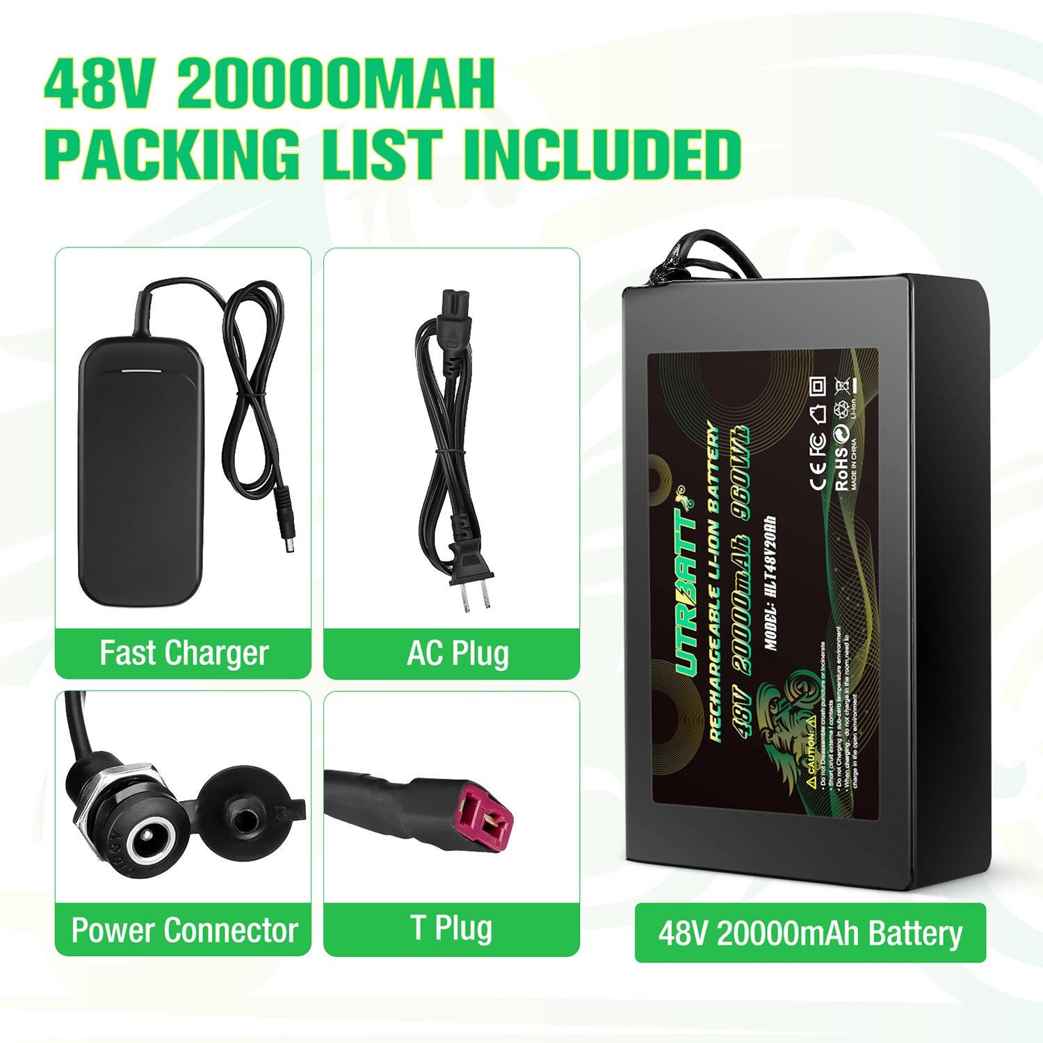 36V 20AH Li-ion Electric Bike Battery with 42V 2A Charger