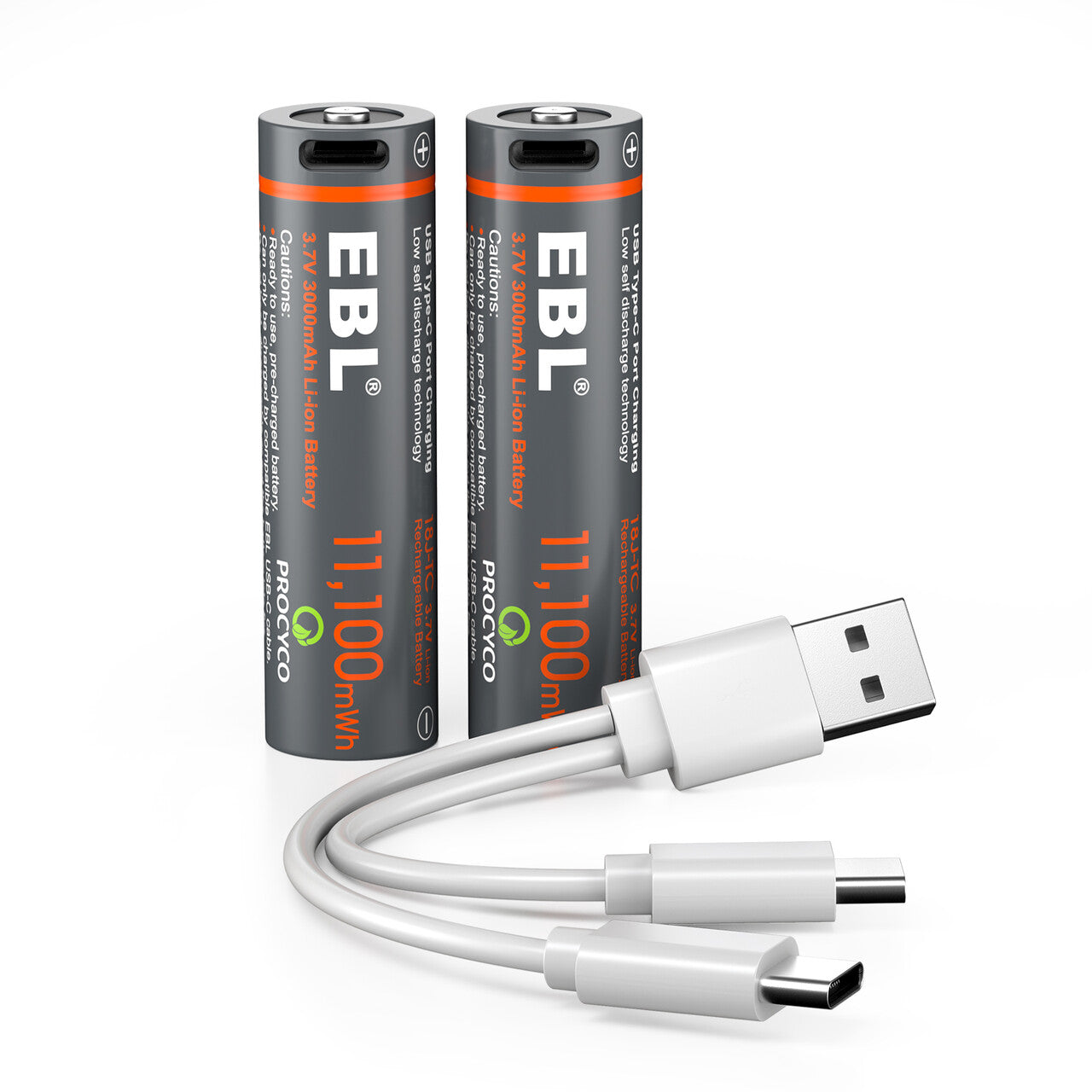 EBL 3.7V Rechargeable Batteries 3000mAh with USB Charging