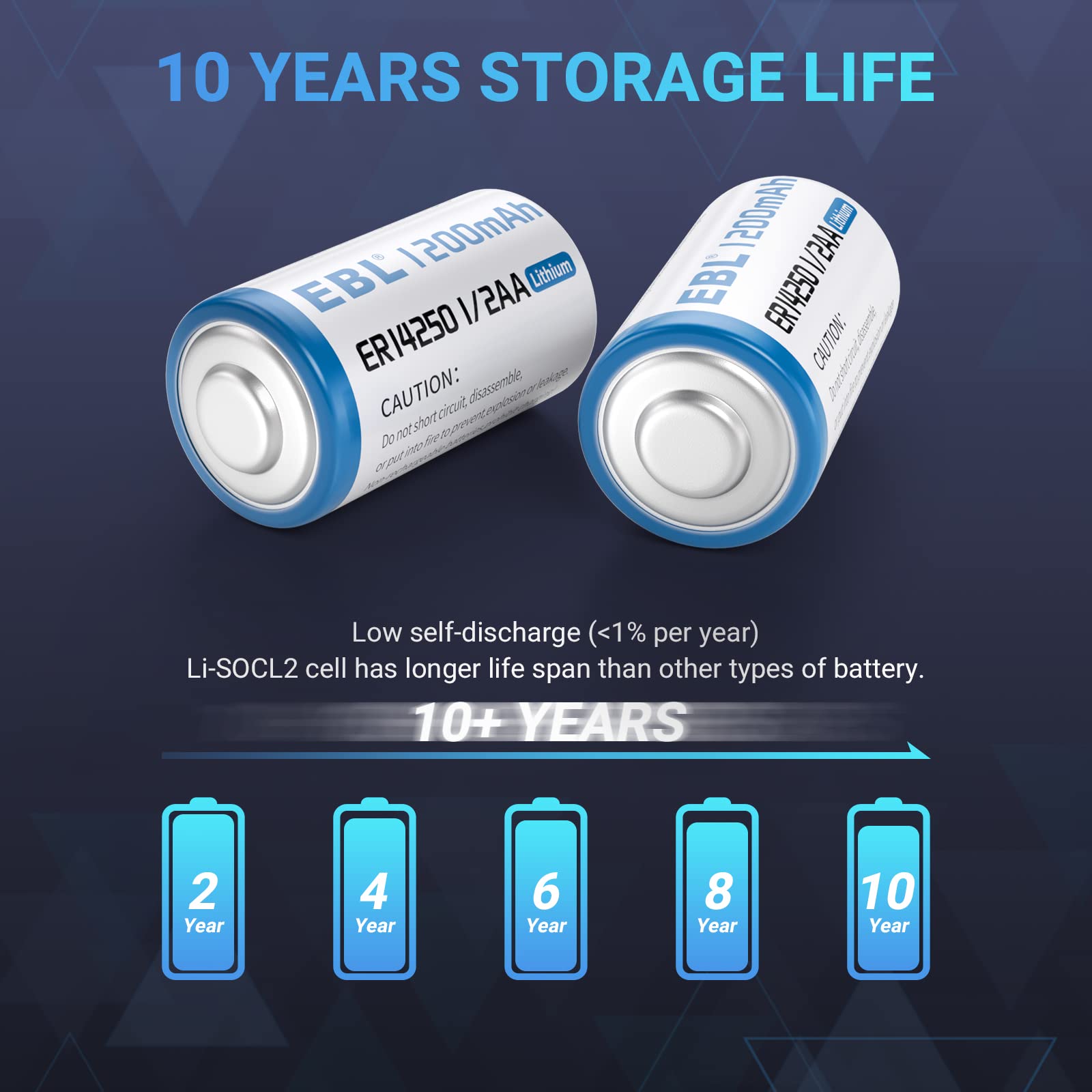 EBL ER14250 1/2 AA Non-Rechargeable Batteries 3.6V 1200 mAh