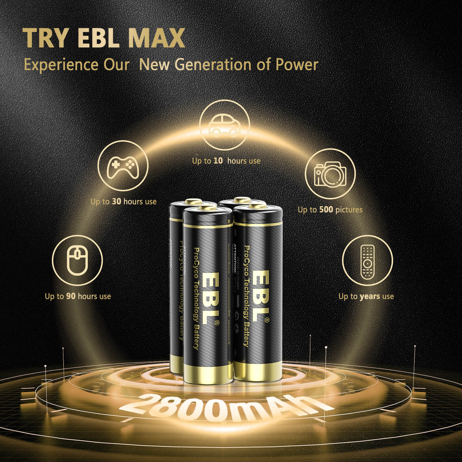 EBL Gold Pro Rechargeable AA  Batteries 2800mAh