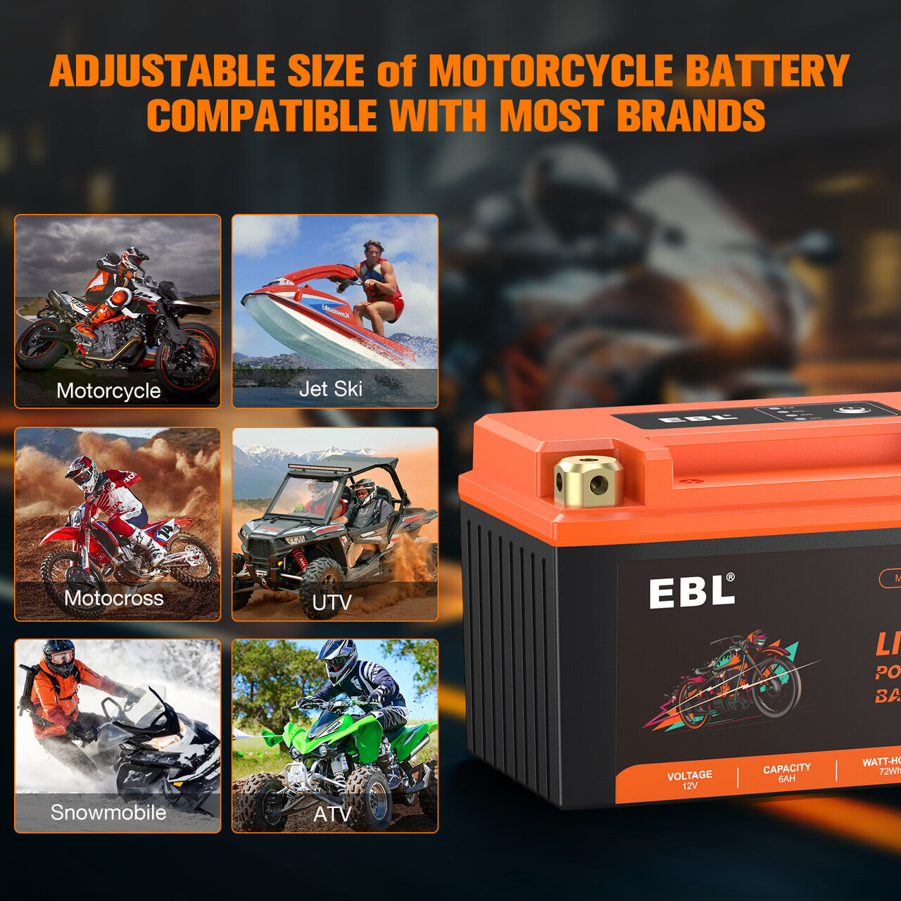 EBL Lithium Motorcycle Battery 12V-6Ah