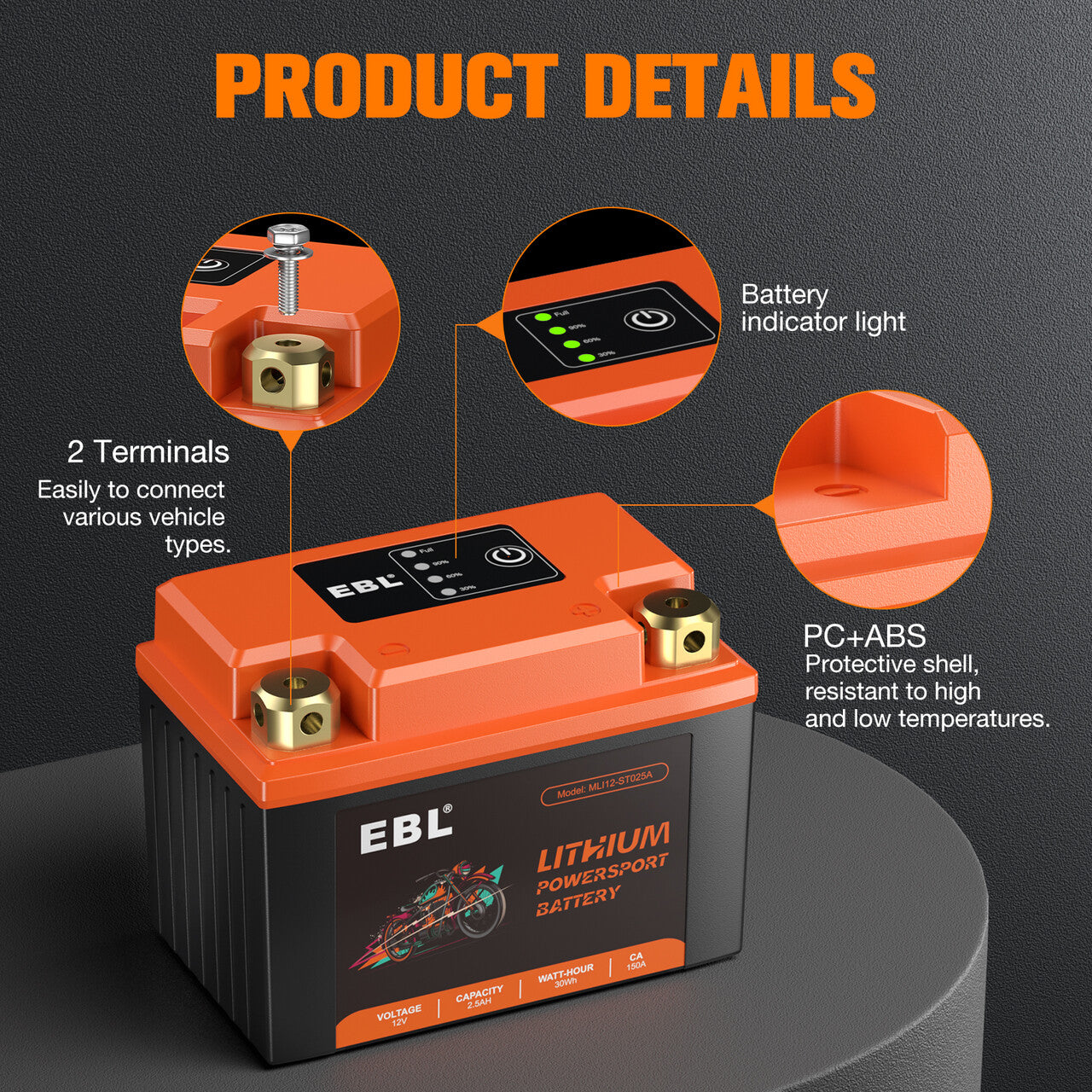 EBL Lithium Motorcycle Battery 12V-2.5Ah