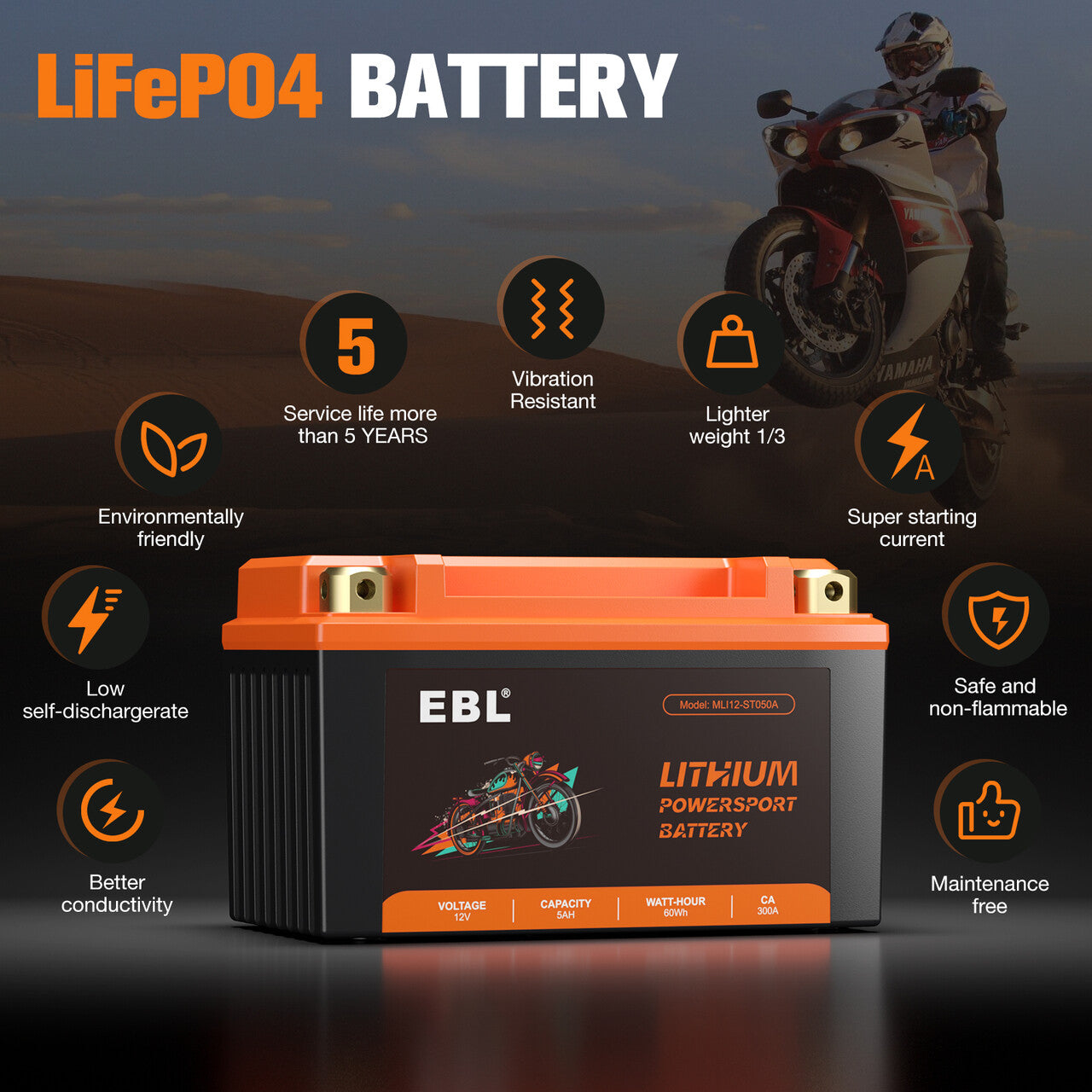 EBL Lithium Motorcycle Battery 12V-3.5Ah