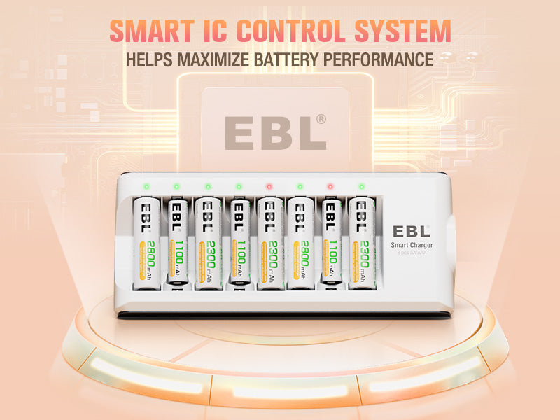 EBL 1.2V NiMH AA and AAA Batteries with 8-Bay Smart Battery Charger