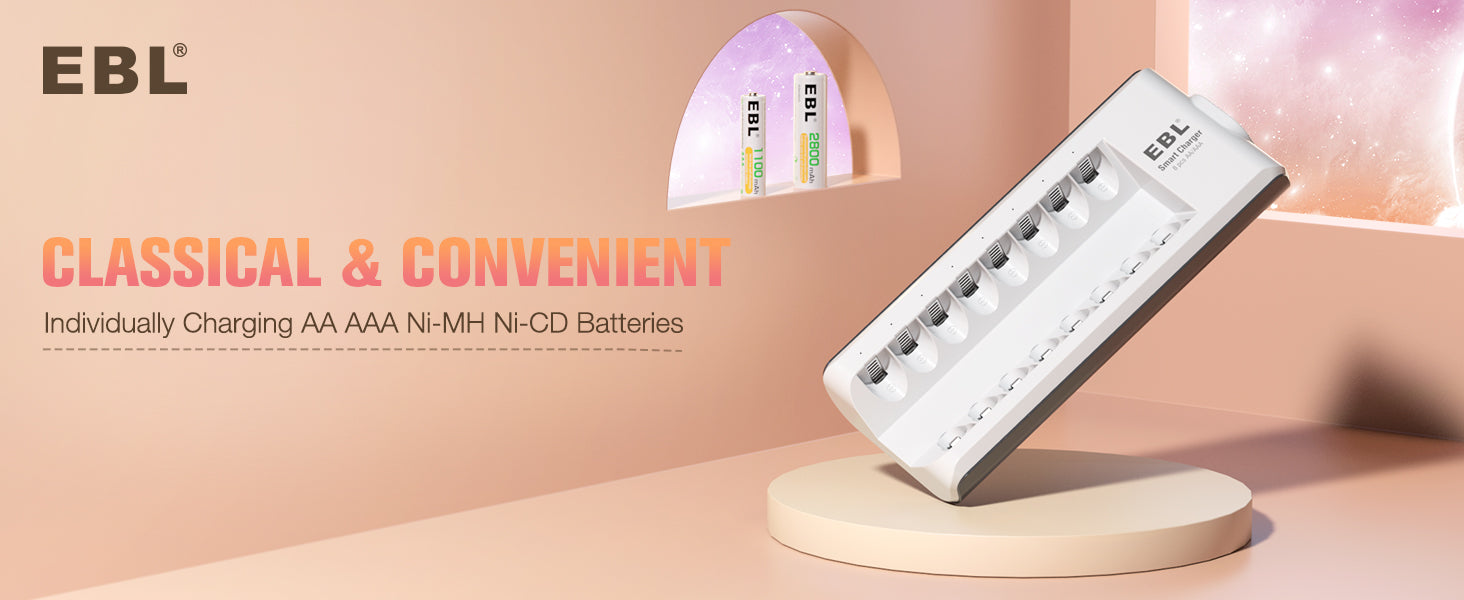 EBL 1.2V NiMH AA and AAA Batteries with 8-Bay Smart Battery Charger