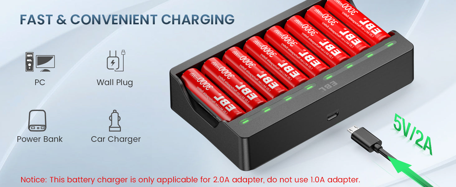 EBL Lithium Battery Charger with 1.5V AA AAA Li-ion Batteries