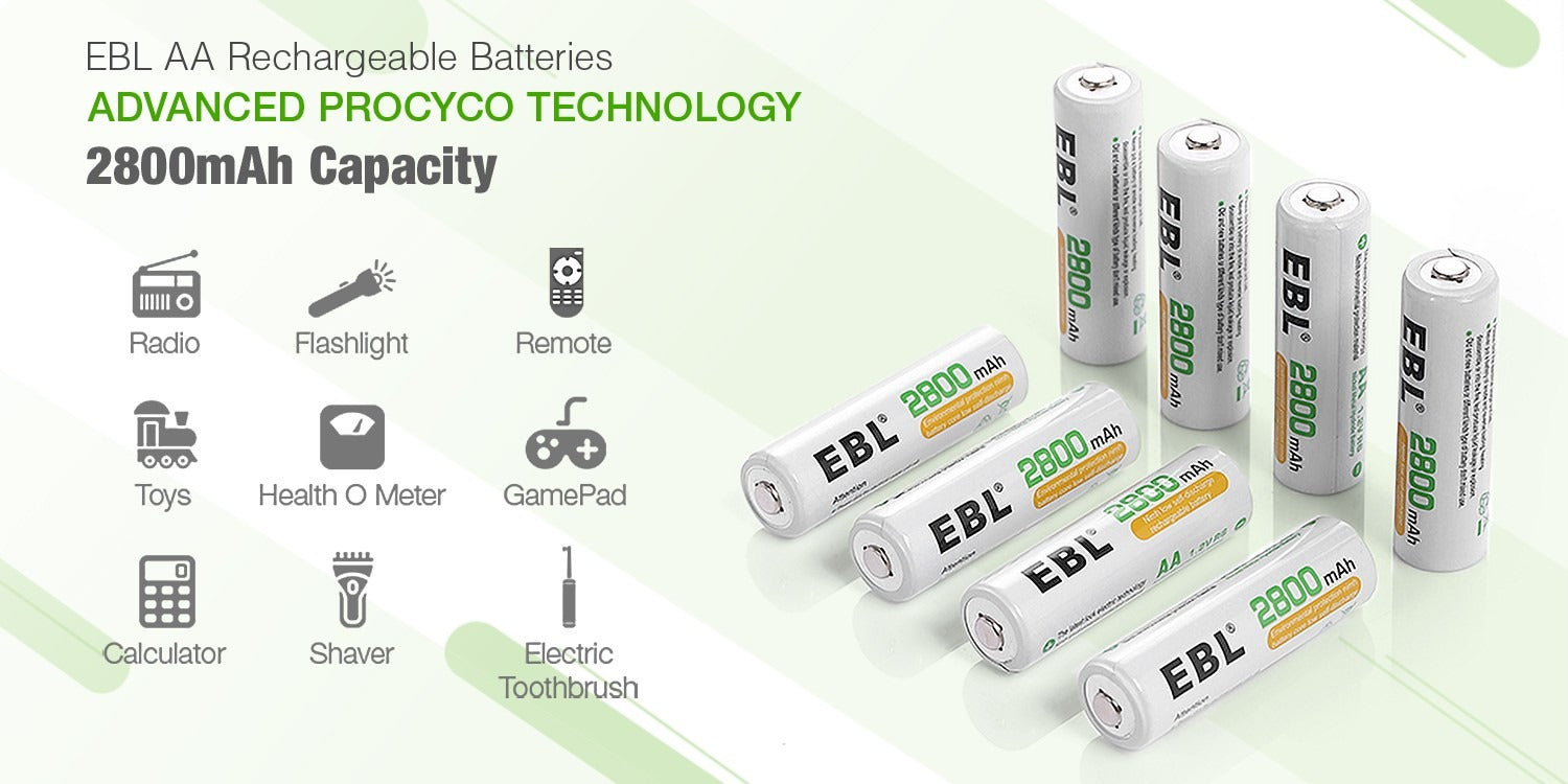 EBL Lot de 12 piles AA rechargeables 2800 mAh type NiMH 1,2 V AA : :  High-tech