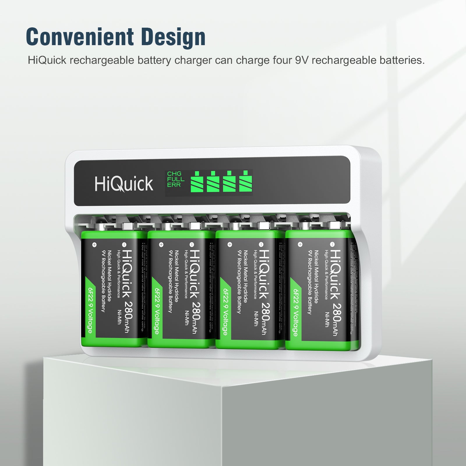 HiQuick 4 Packs 9V Ni-Mh Batteries with LCD 9V Battery Charger