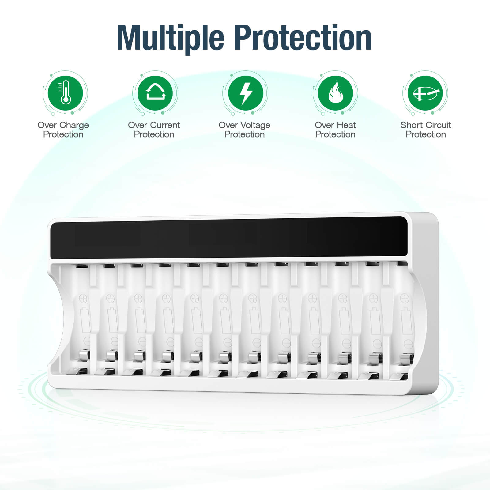 12 Slots LCD Battery Charger for AA & AAA Rechargeable Batteries