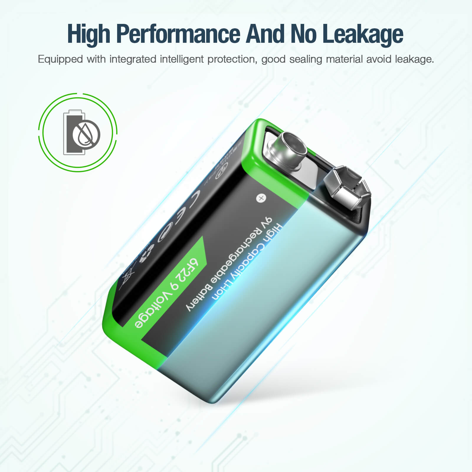 HiQuick 9V Li-ion Rechargeable Batteries 600mAh