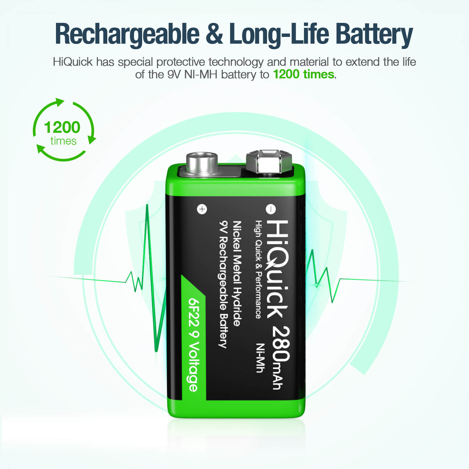 HiQuick 9V Rechargeable Ni-MH Battery 280mah