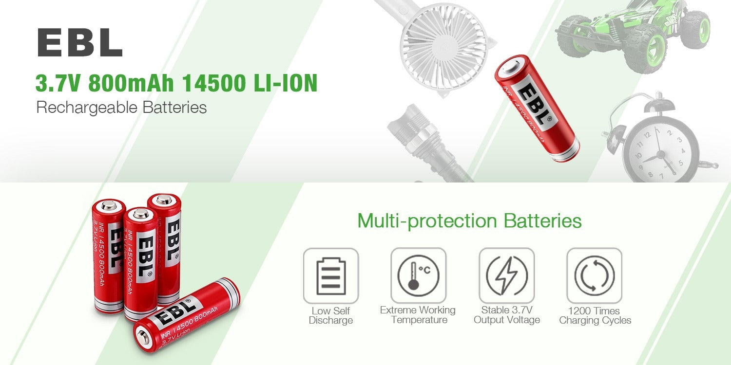 EBL 14500 Lithium-Ion Rechargeable Batteries 800mAh 3.7V