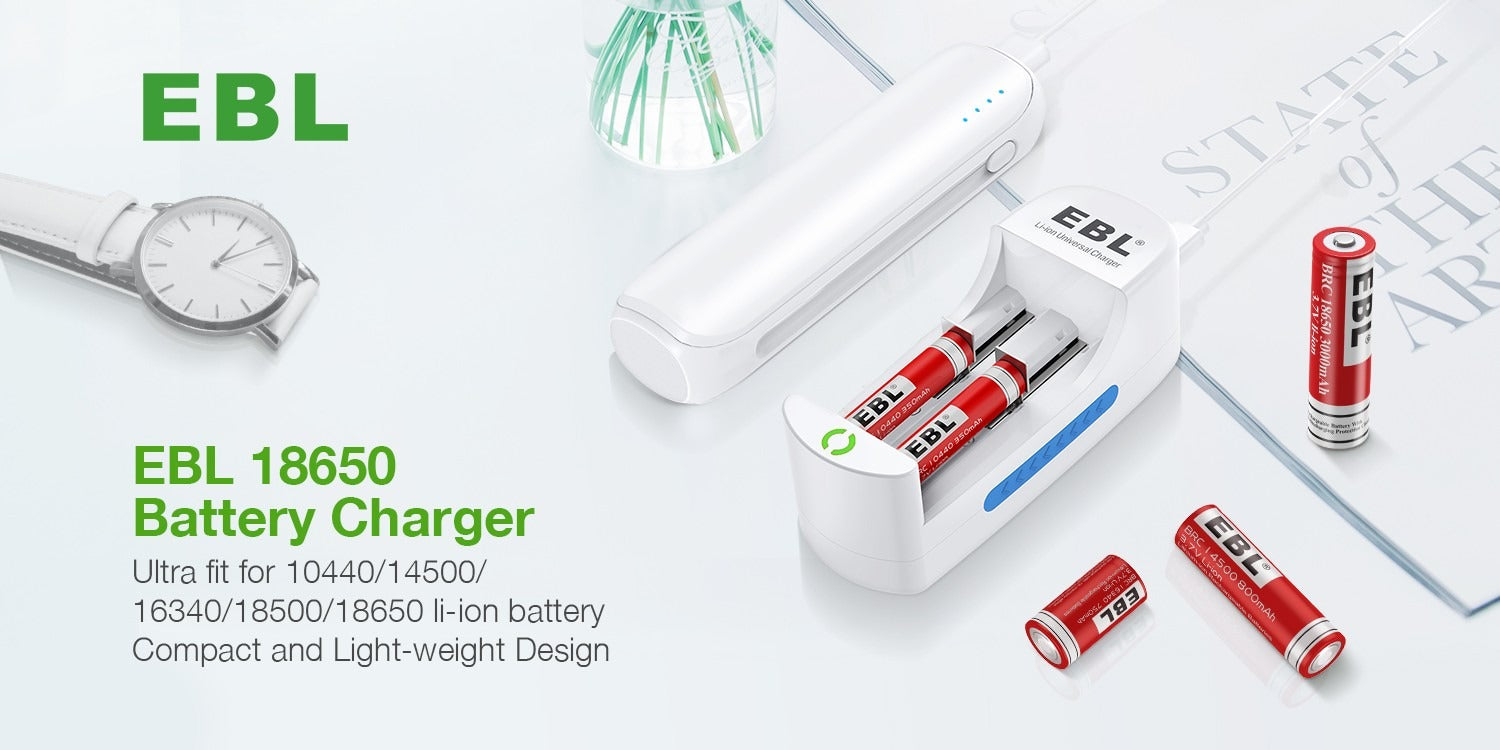 Chargeur de batterie EBL chargeur rapide de piles 18650 - chargeur  universel pour 10440 14500 16340 18650 rcr123a li-ion lifepo4 imr piles  rechargeables