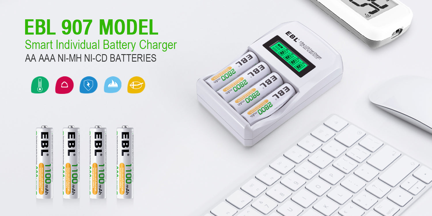 EBL Smart Individual Battery Charger for AA AAA Ni-MH Ni-CD Rechargeable Batteries