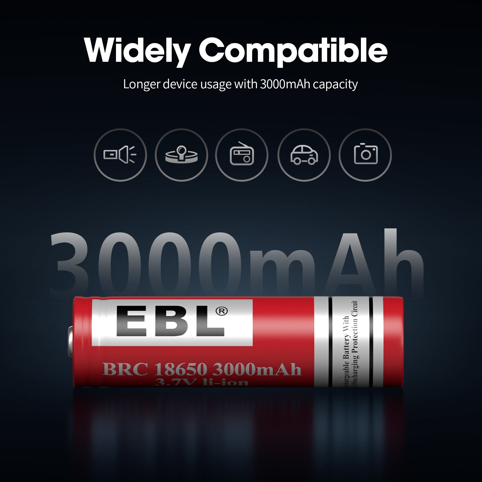 EBL BRC 18650 battery protected 3.7V 3000mAh - Protected Button Top