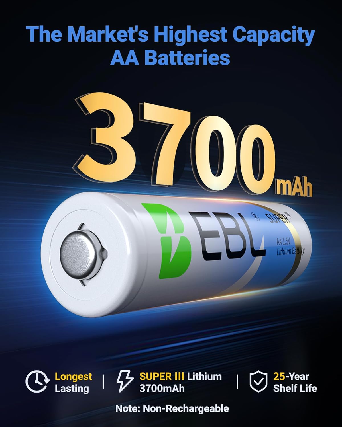 EBL 12 Pack 3700mAh AA Lithium Batteries 1.5V Non-Rechargeable