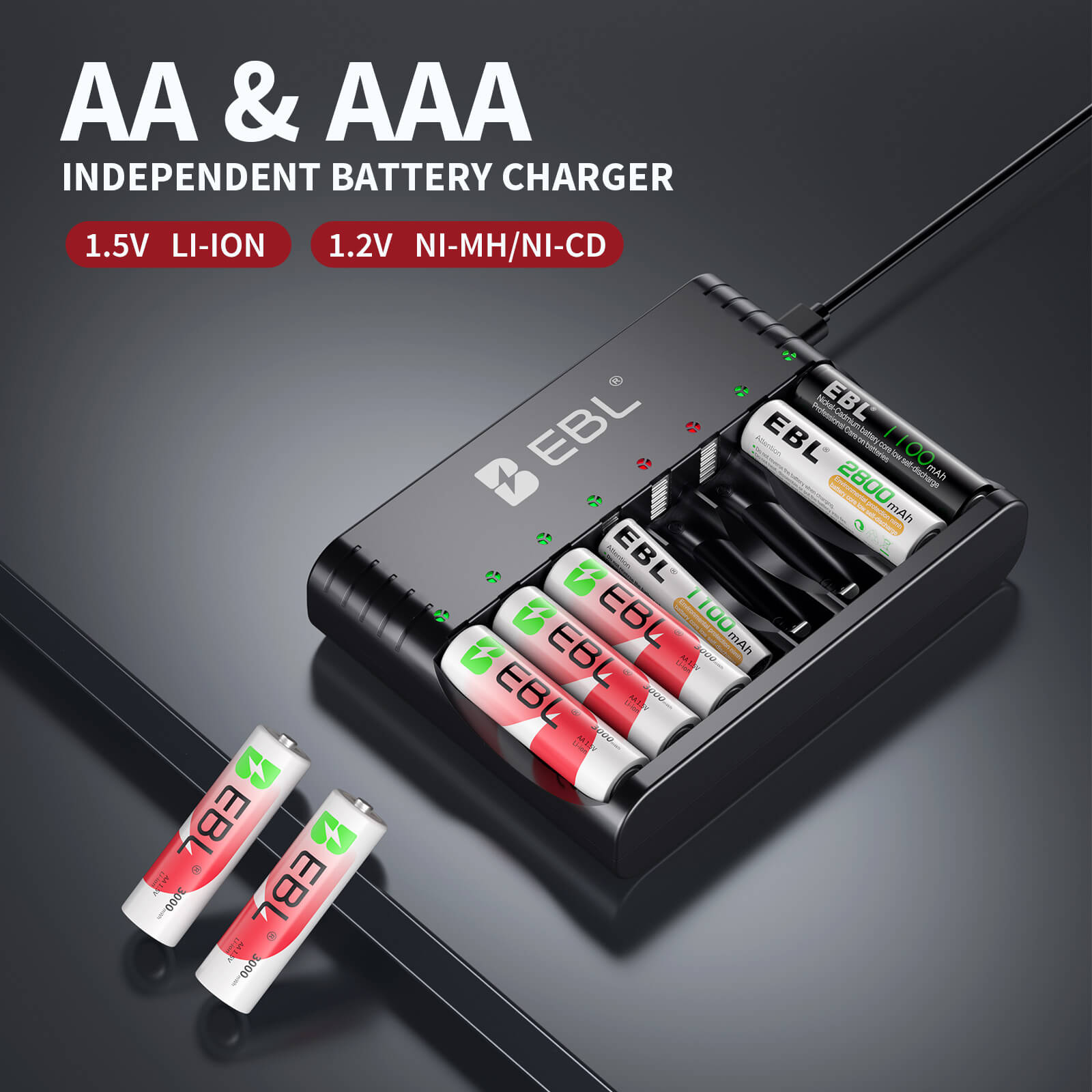 EBL Rechargeable Lithium AA Batteries with Universal Battery Charger