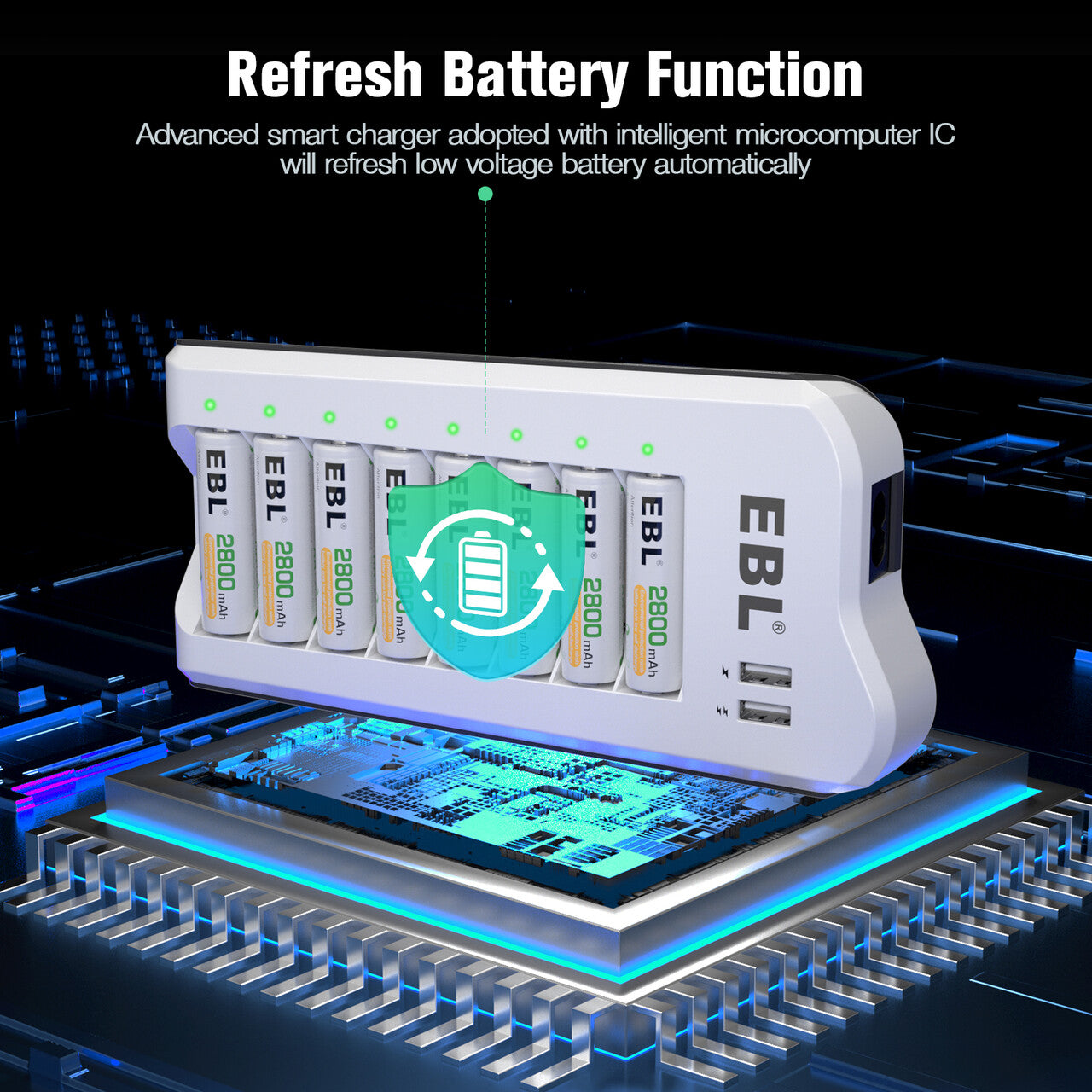 EBL 808U Smart 8 Bay Intelligent Battery Charger with USB Ports