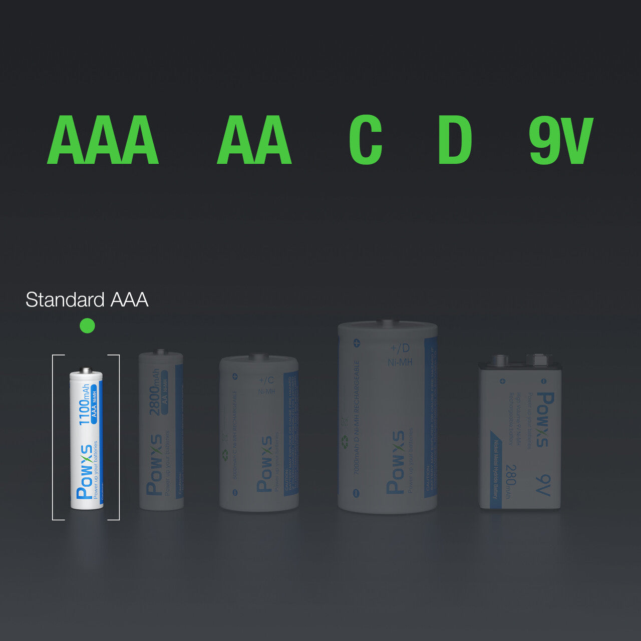 POWXS AAA Rechargeable Batteries 1100mAh 16 Count