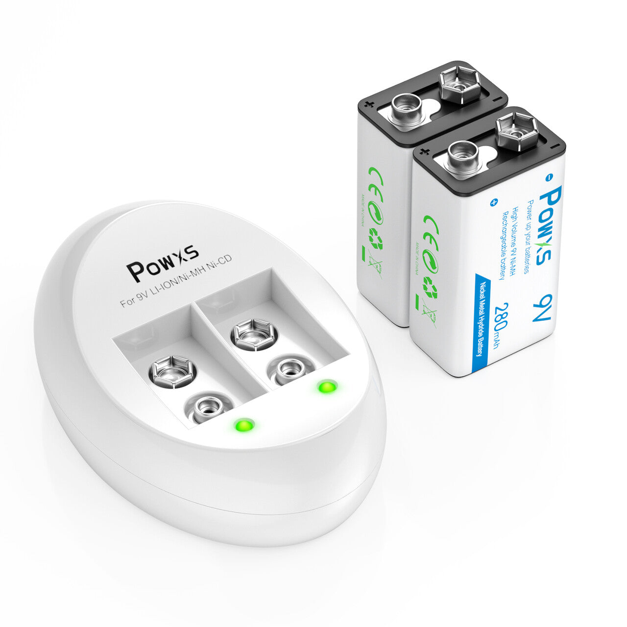 POWXS Rechargeable 9v Batteries with Charger