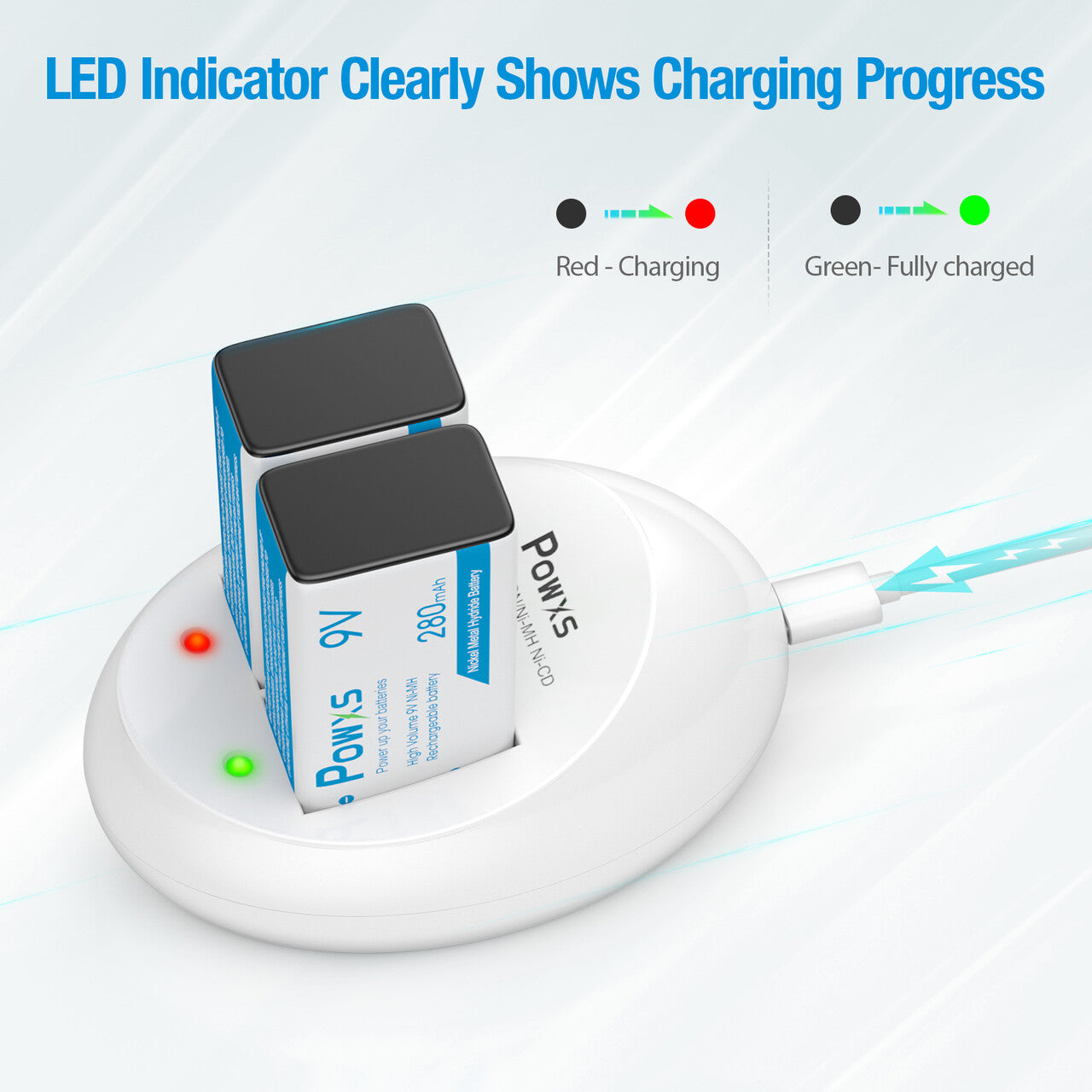 POWXS Rechargeable 9v Batteries with Charger