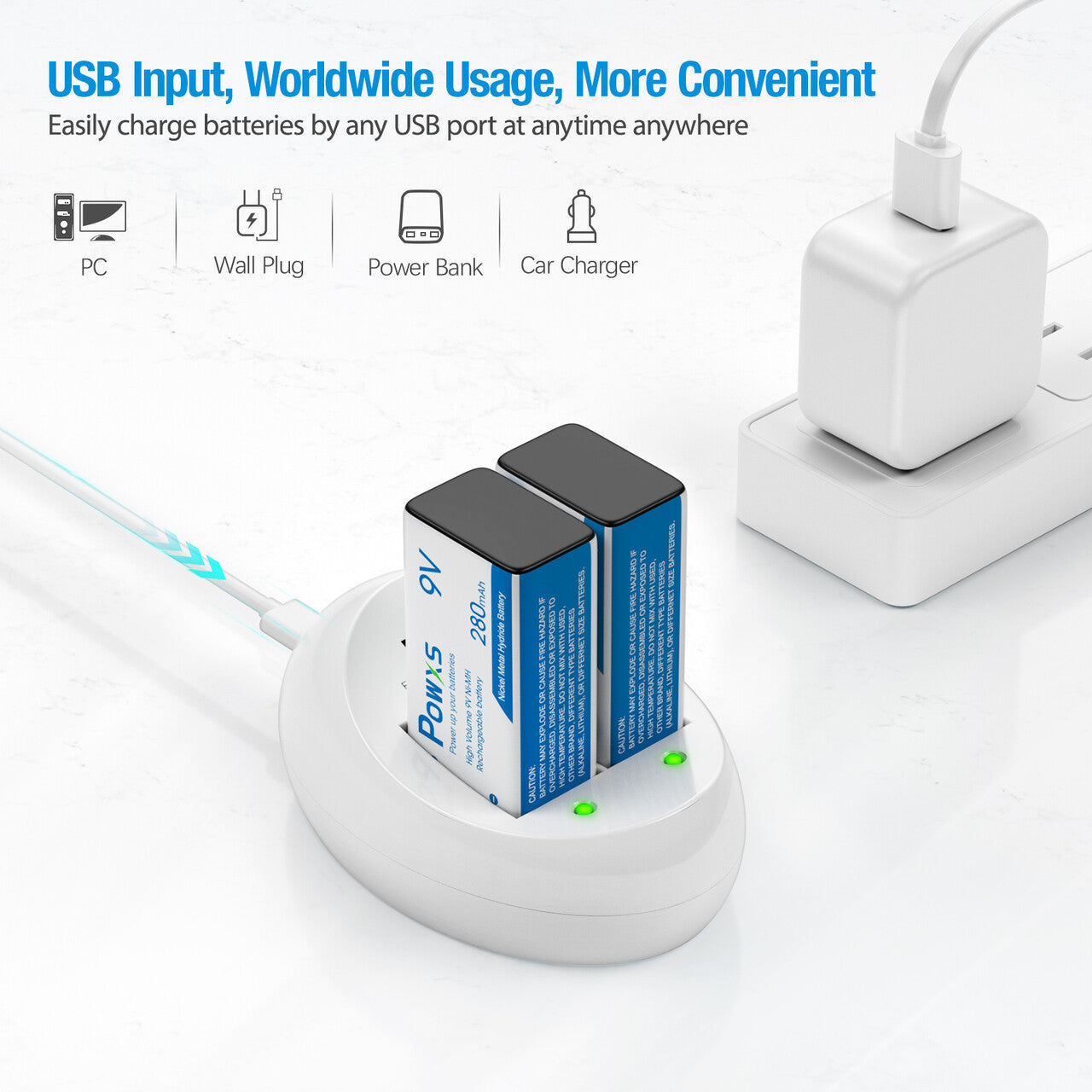 POWXS Rechargeable 9v Batteries with Charger