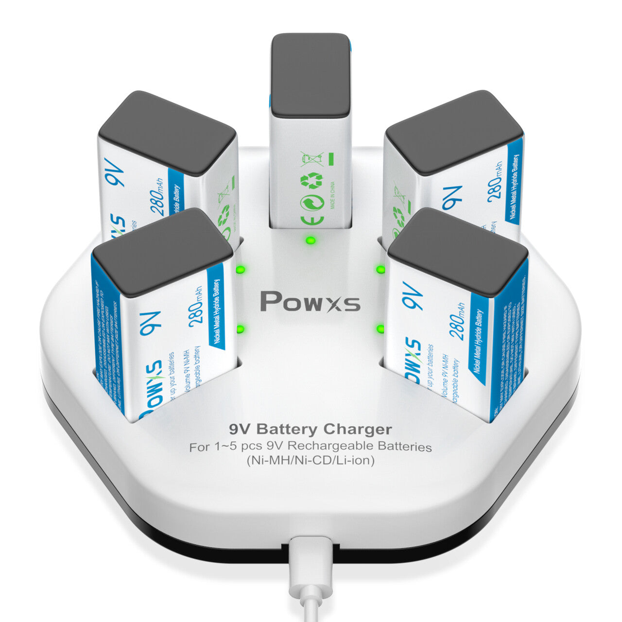 POWXS 9V Battereis Charger and 280mAh 9V Ni-MH Rechargeable Batteries