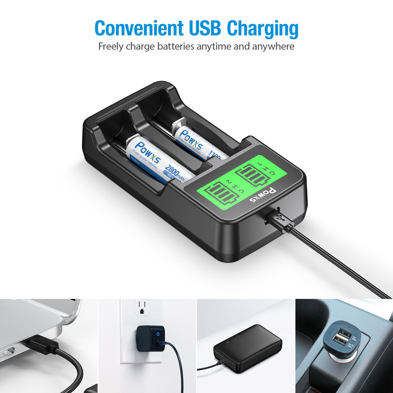 POWXS LCD Universal 18650 Battery Charger