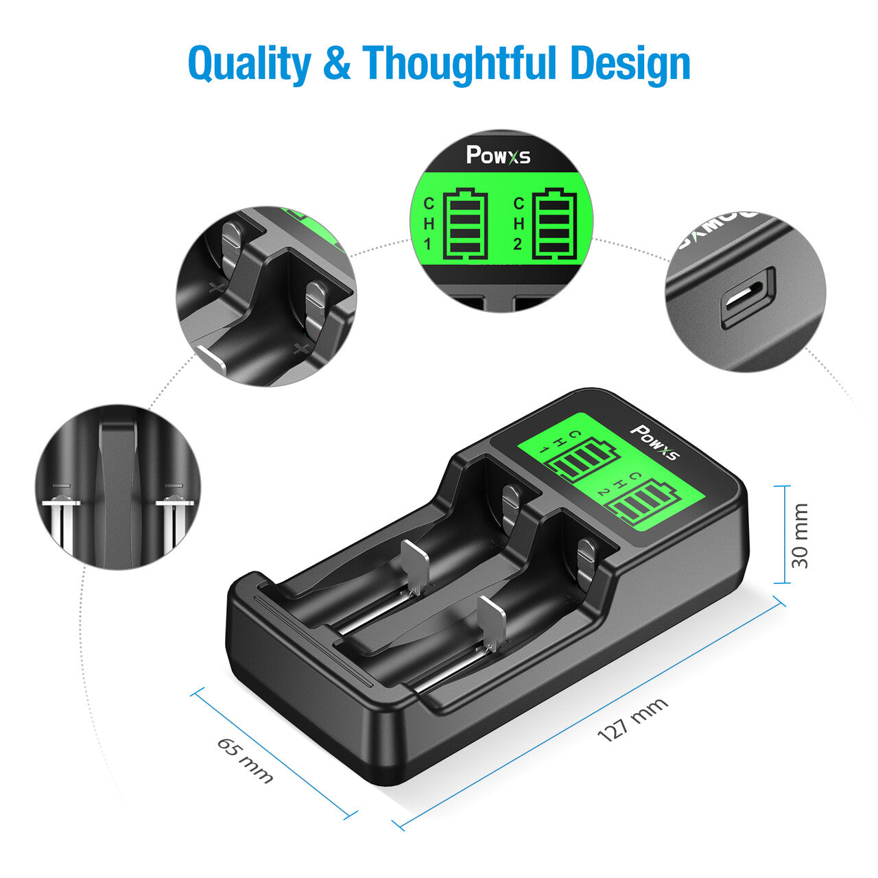 POWXS LCD Universal 18650 Battery Charger