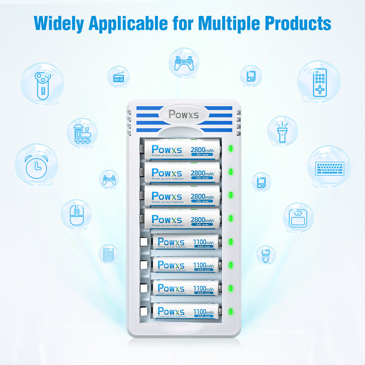 POWXS 8 Bay AA AAA Batteries Charger