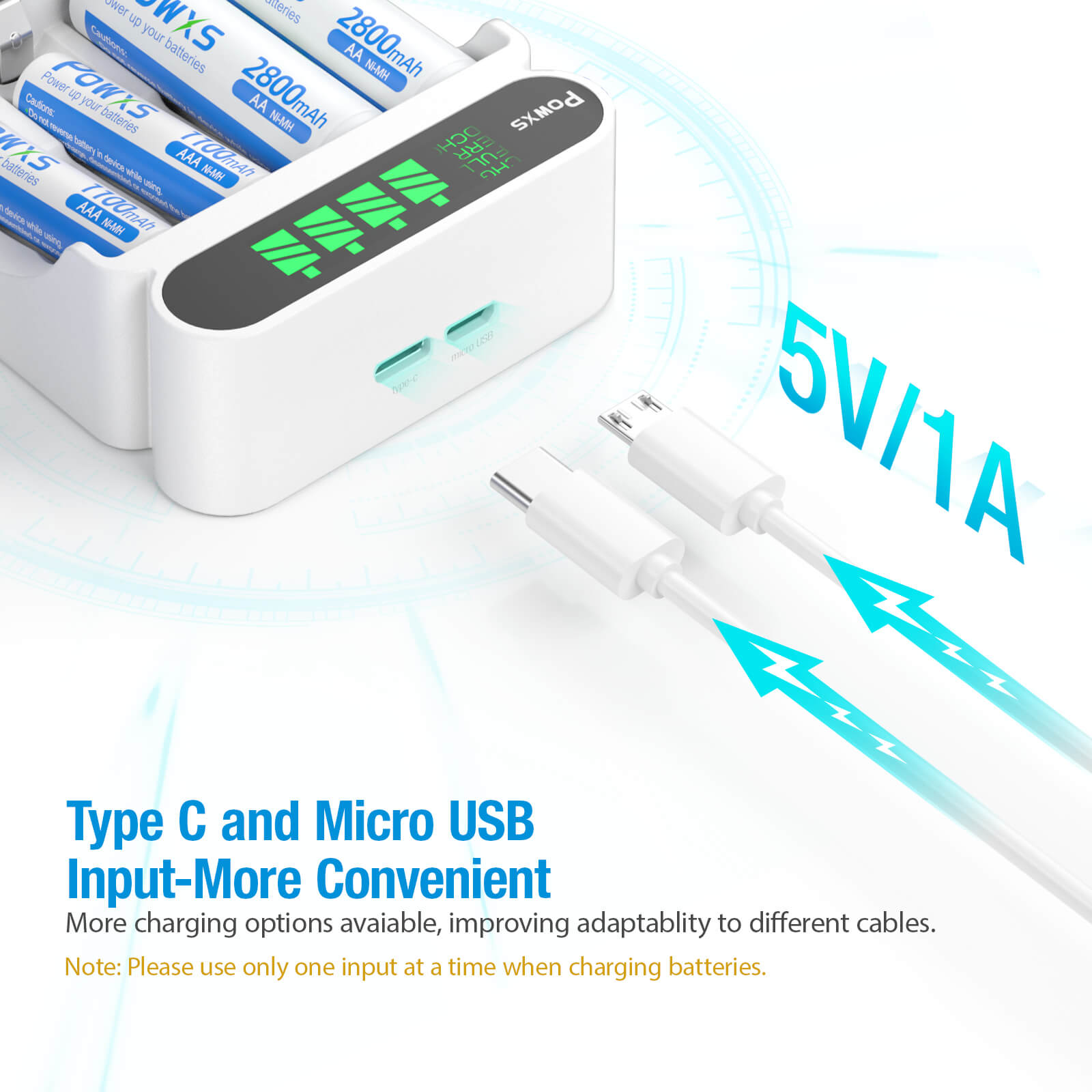 POWXS 4 Bay AA AAA USB Rapid Charger with a LCD Panel