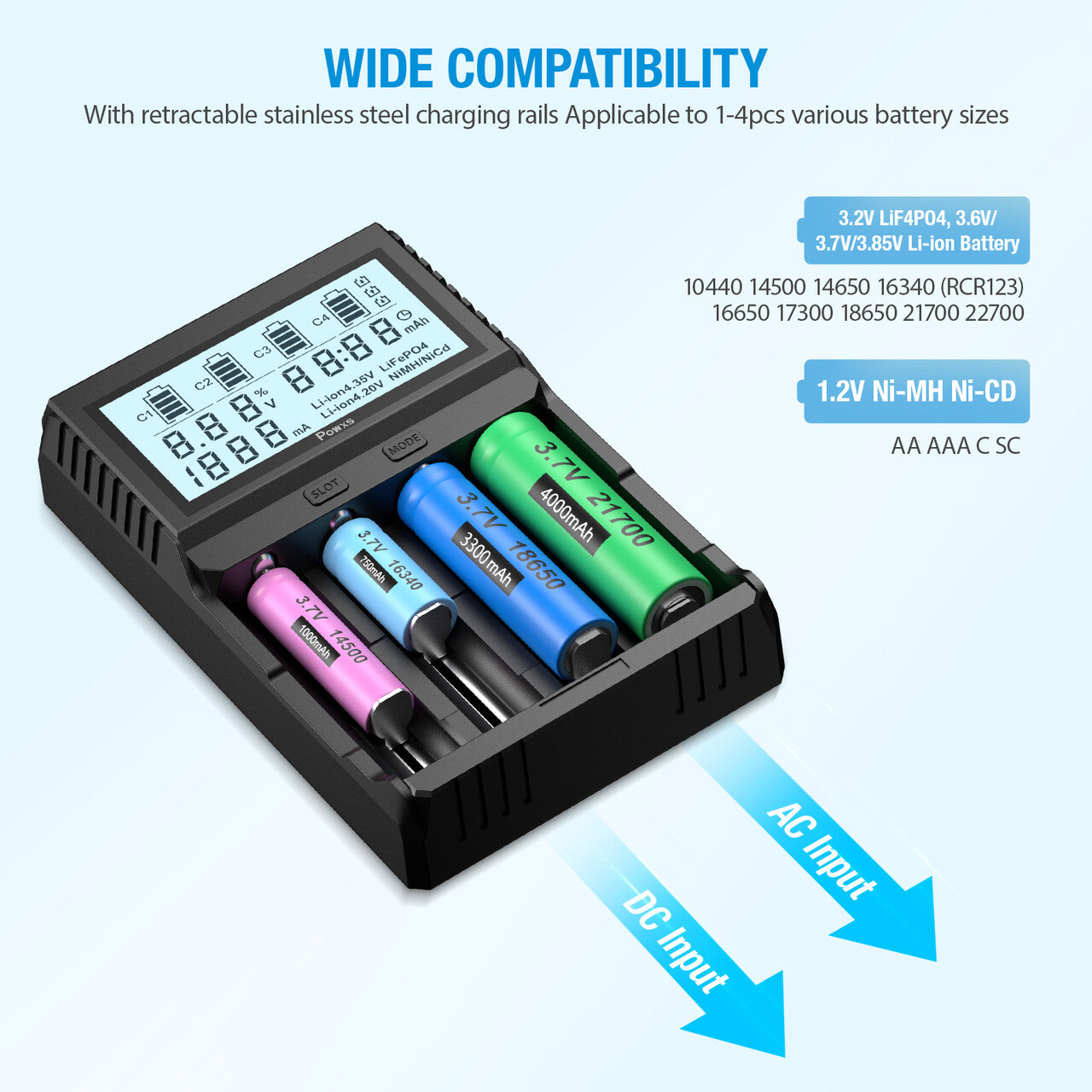 POWXS 18650 Universal 3.7V Battery Charger